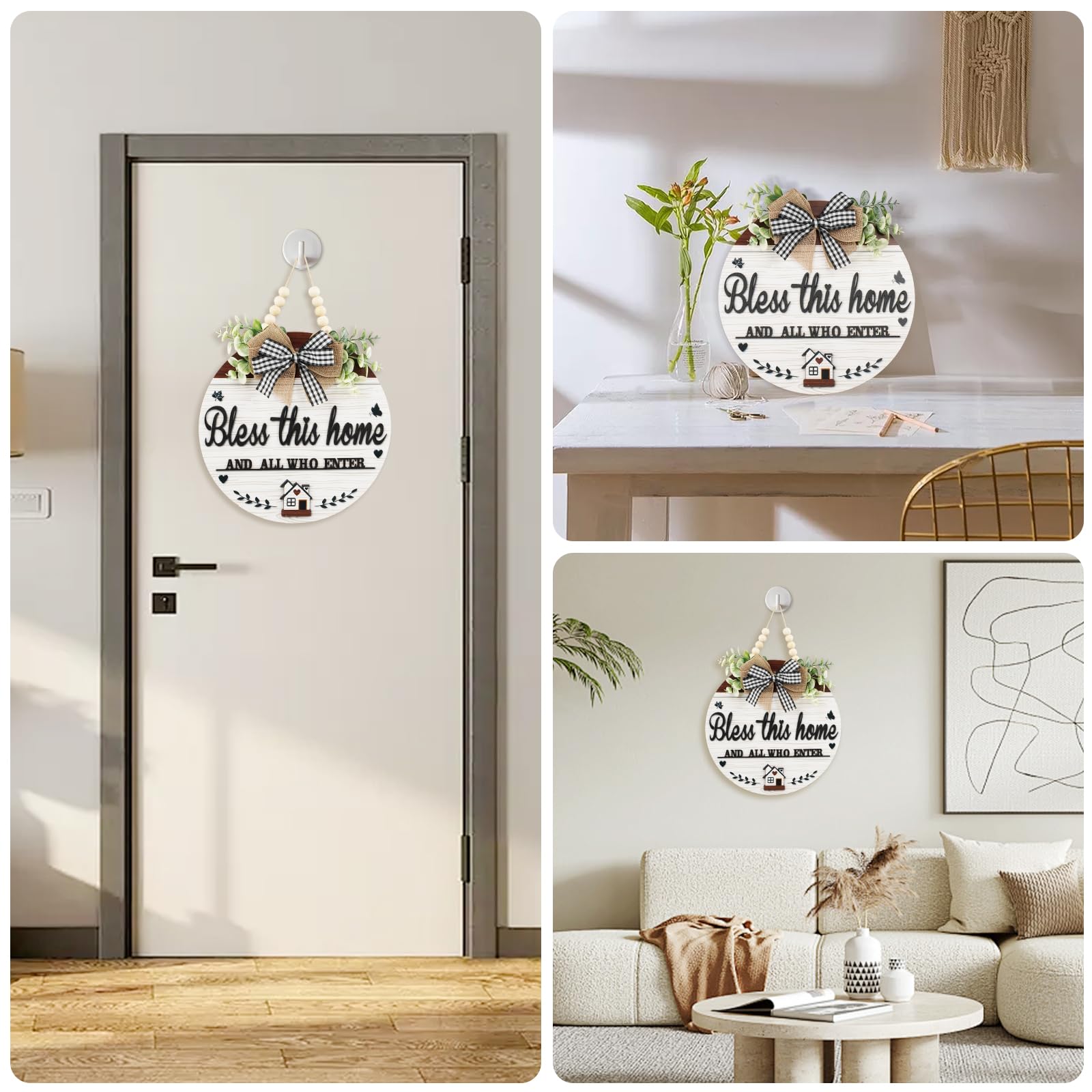3D Holzschild ‚Bless This Home‘ – Christliche Wanddekoration, 30 Cm Durchmesser, Für Haus & Veranda