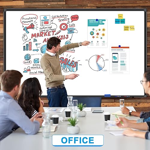 Miniatura 6 de H-Qprobd Pizarra blanca de 72 x 48 pulgadas para pared, pizarra magnética grande de borrado en seco con marco de aluminio negro, pizarra blanca de