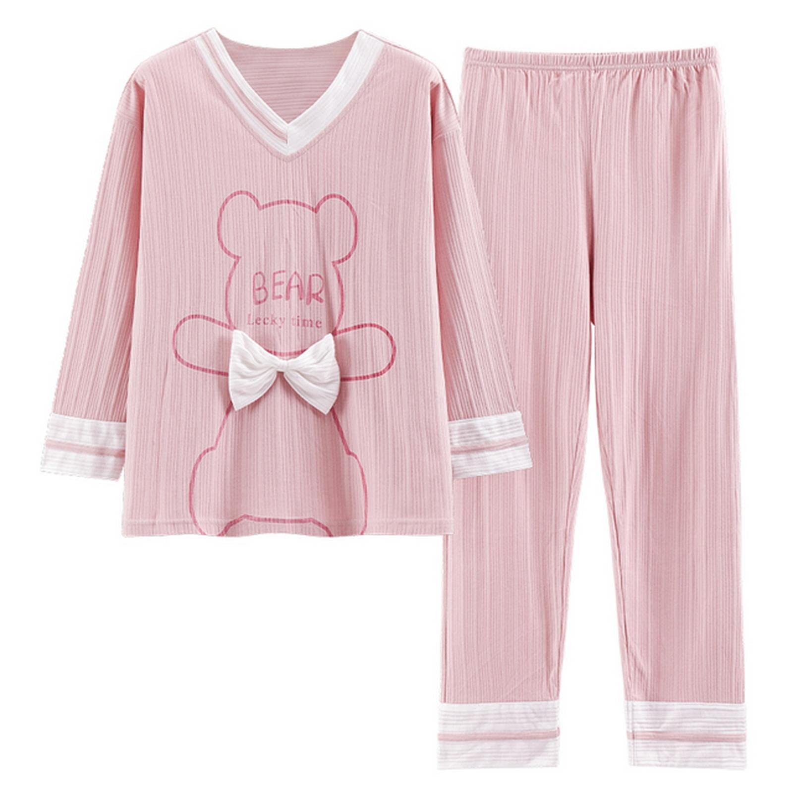 MOGSA Damen-Schlafanzug Damen-Pyjama-Sets Weiche Nachtwäsche Herbst Winter Langarm Pyjama Cartoon Druck Nachtwäsche Damen-A6830,M