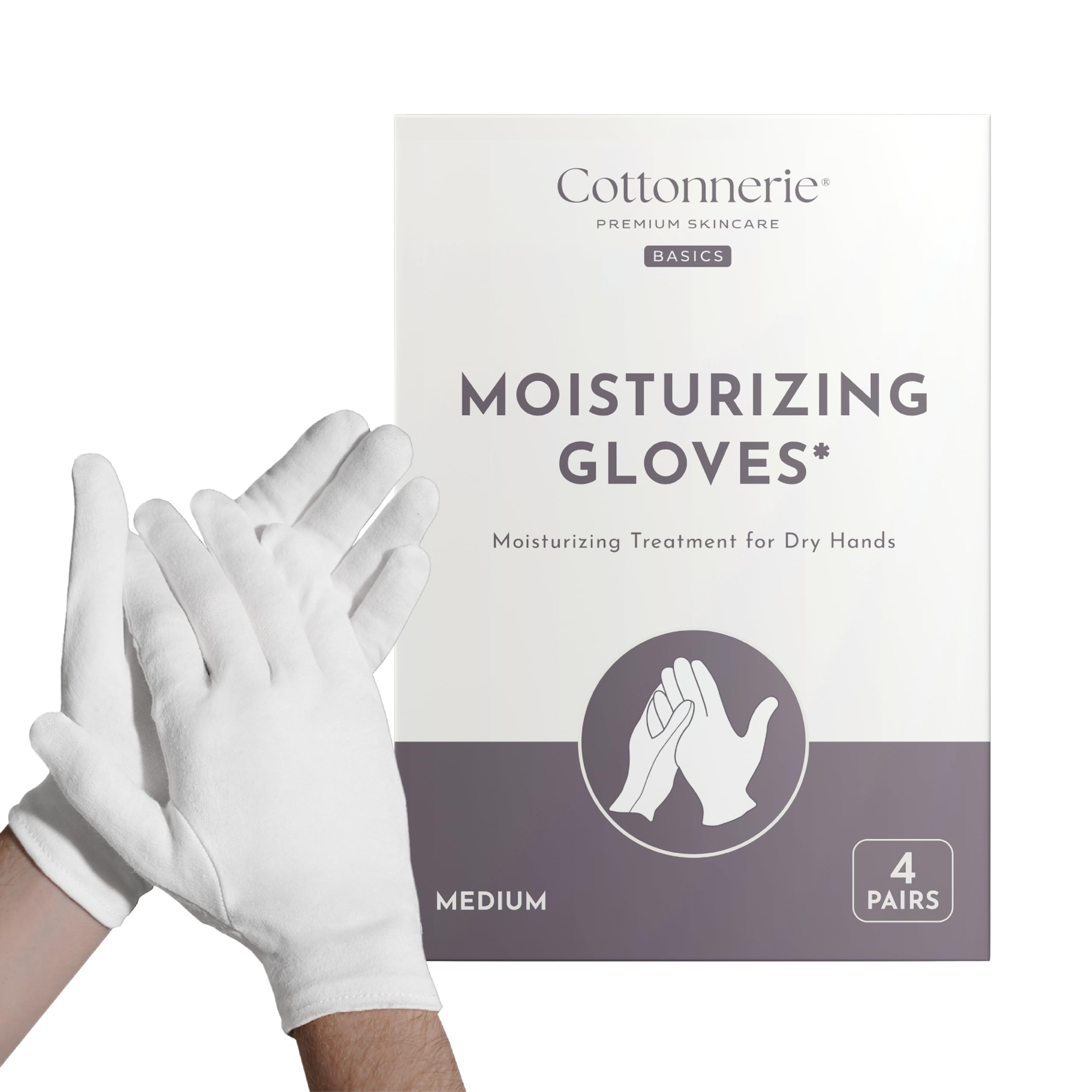 Cottonnerie Basics Cotton Gloves for Dry Hands Sleeping, Moisturizing Gloves Overnight, Hand Moisturizer Gloves, Moisture Gloves for Dry Hands Overnight, Sleeping Gloves, Medium 4 Pairs