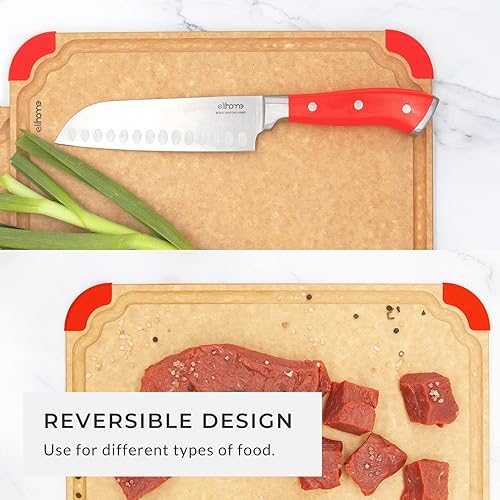 Miniatura 8 de Elihome Premium Series Color Code Wood Fiber Dishwasher Safe Cutting board for Kitchen, Made in USA, Food Icon, Juice Grooves, Non-Porous, Non-slip