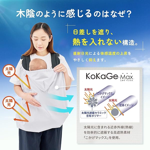 木陰ケープ 涼しい 木陰を持ち歩く 2way 抱っこ紐 ベビーカー UVカット効果 春 夏 秋 吸水速乾 サラサラ快適 軽量 洗濯可能 ライトグレー - 4