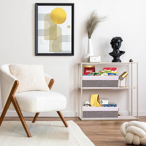 Miniatura 4 de Cesta de almacenamiento pequeña, paquete de 5 unidades, contenedores de almacenamiento plegables abiertos, cajas de almacenamiento con asas,