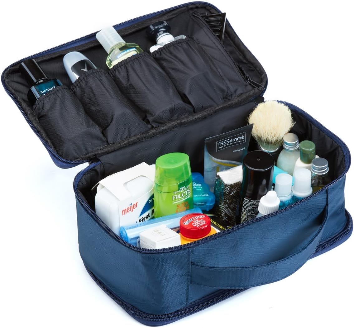 Mens Travel Toiletry Bag for Men | Travel Case for Toiletries Bag Dopp Kit Travel Bags for Toiletries | Stain Proof Nylon Toiletry Bag for Women (10.5 X 5 X 5.5 Inches) Navy Blue