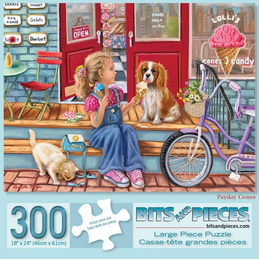 Large 300 Piece Jigsaw Puzzle for Adults – ‘Pay Day Cones’ Summer Time Jigsaw Puzzle by Artist Brooke Faulder, Completed Puzzle Size: 18" x 24"