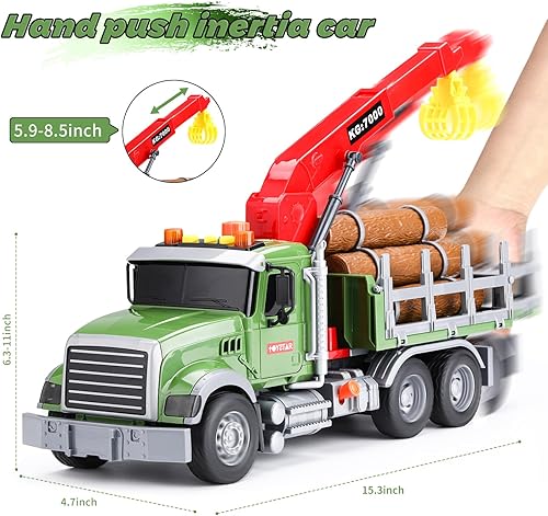 Miniatura 8 de Camión de remolque para niños con juguetes de coche para niños de 4 a 7 años, camión de remolque grande con luces de gancho de trabajo y juguetes de