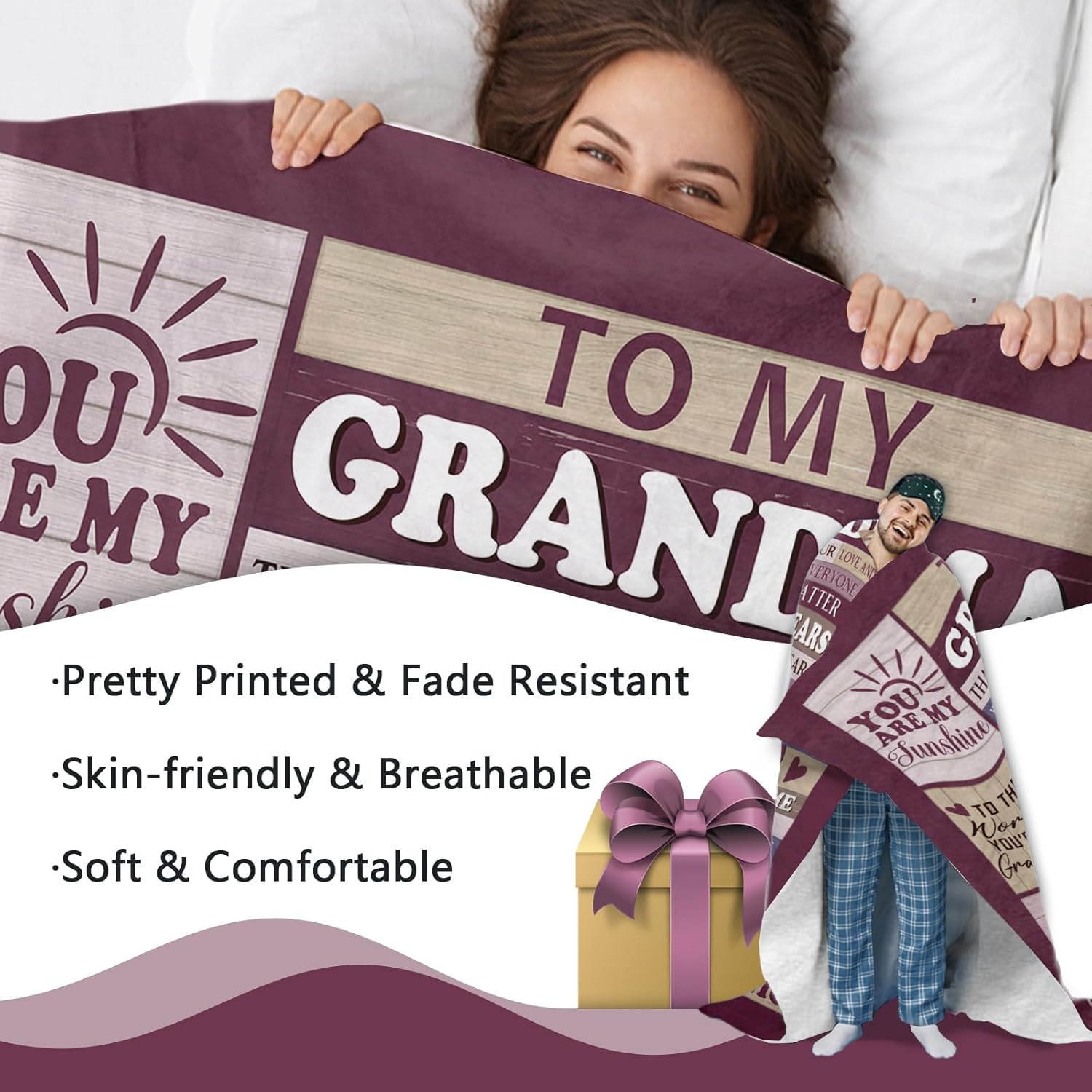 Gifts for Grandma from Granddaughter Grandson Grandkids Flannel Throw Blanket, Mothers Day Birthday Ideas for Grandmother, Farmhouse Blankets Present for Women Nana 50" x 60" - Image 4