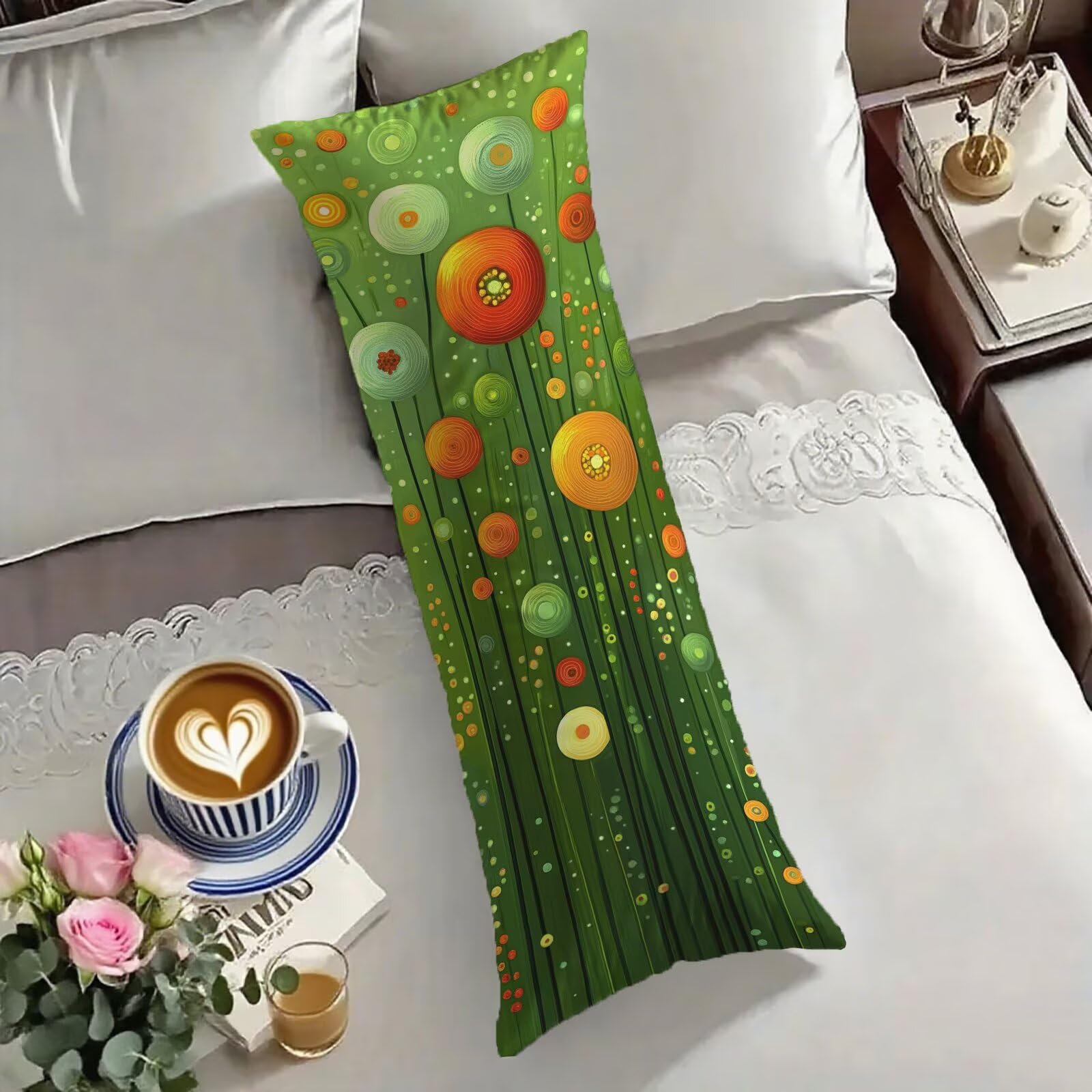 Housse traversin 40x120 cm motif vert brûlé pour déco de salon ou lit
