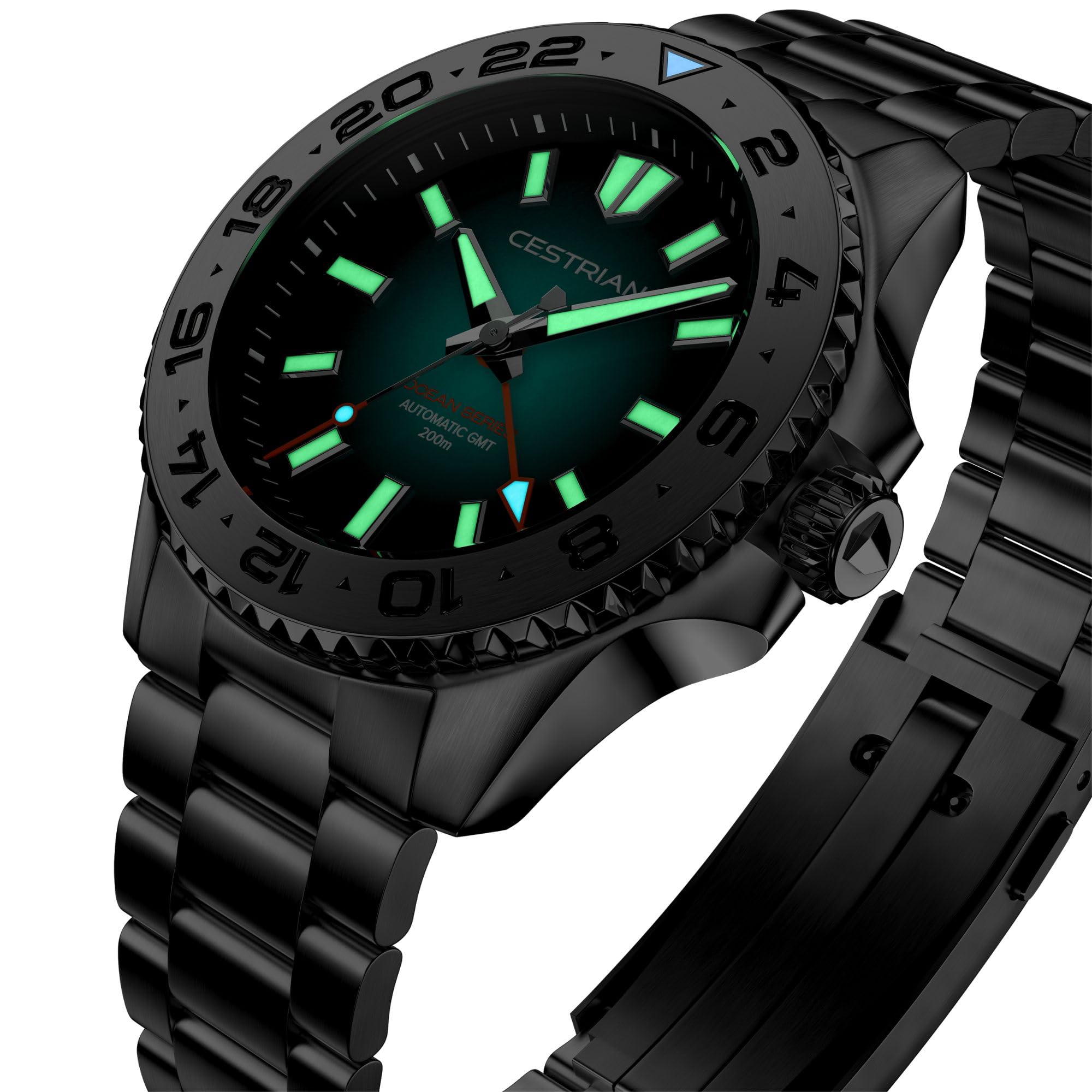 Cestrian Ocean Series 42 mm automatyczny zegarek męski - żółta tarcza, koperta i bransoletka ze stali nierdzewnej 316L, wodoodporny 200 m