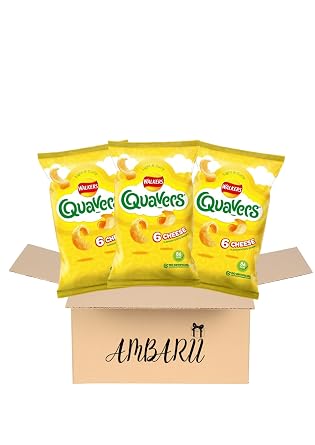 AMBARII Walkers Quavers Cheese Flavored Crisps, Snack Pack, 6 Count, Pack of 3