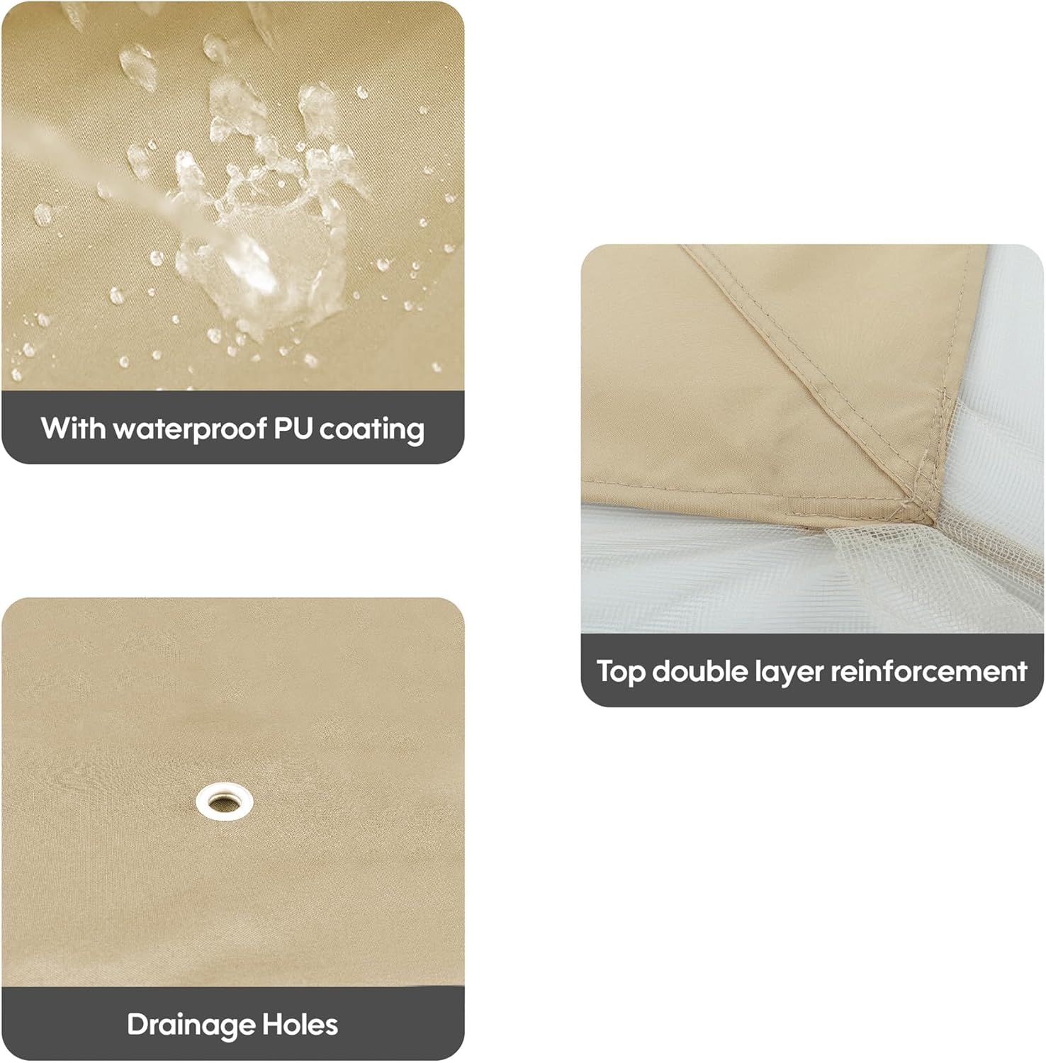 10x10 Ft Outdoor Patio Gazebo Replacement Canopy,Double Tiered Gazebo Tent Roof Top Cover Only wavy border(Frame Not Include) Tan