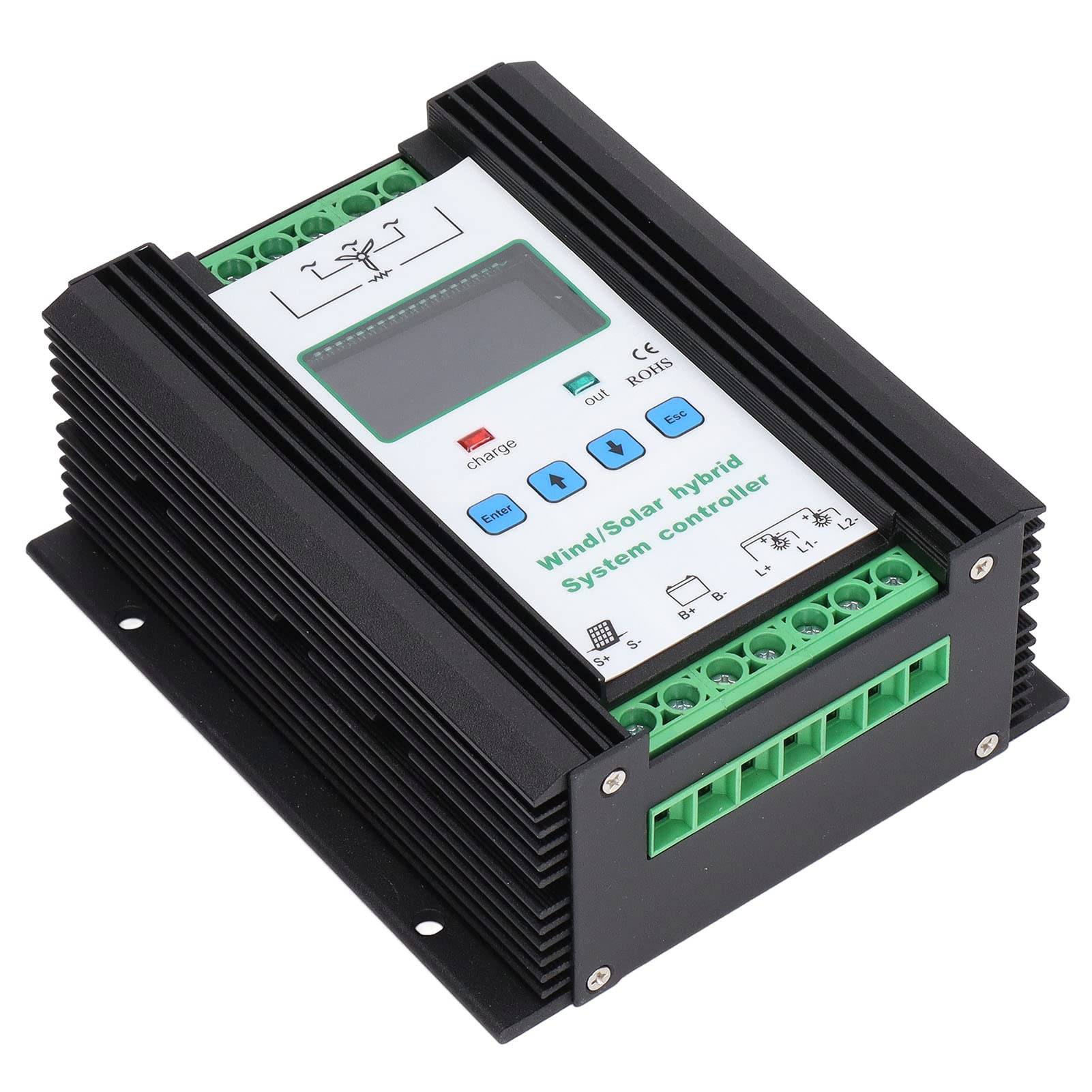 Controllo solare eolico, 1200W 12V 24V Regolatore ibrido solare eolico PWM 600W + 600W Regolatore del di pannelli solari, Controllo intelligente digitale con display LCD