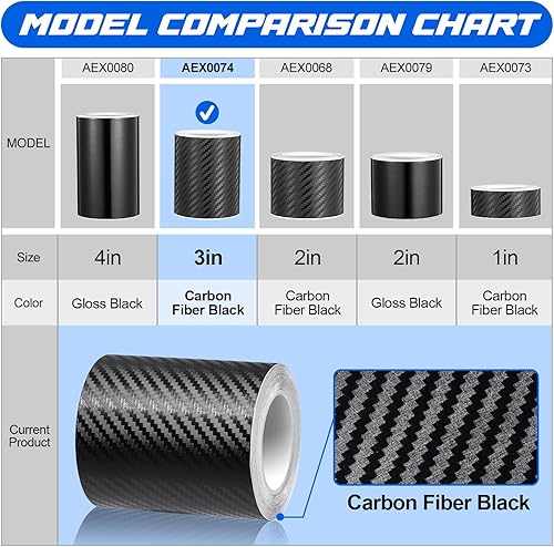 Miniatura 5 de Spurtar Envoltura de vinilo negro de fibra de carbono para automóviles, 3 pulgadas x 20 pies, cinta universal de fibra de carbono para eliminar