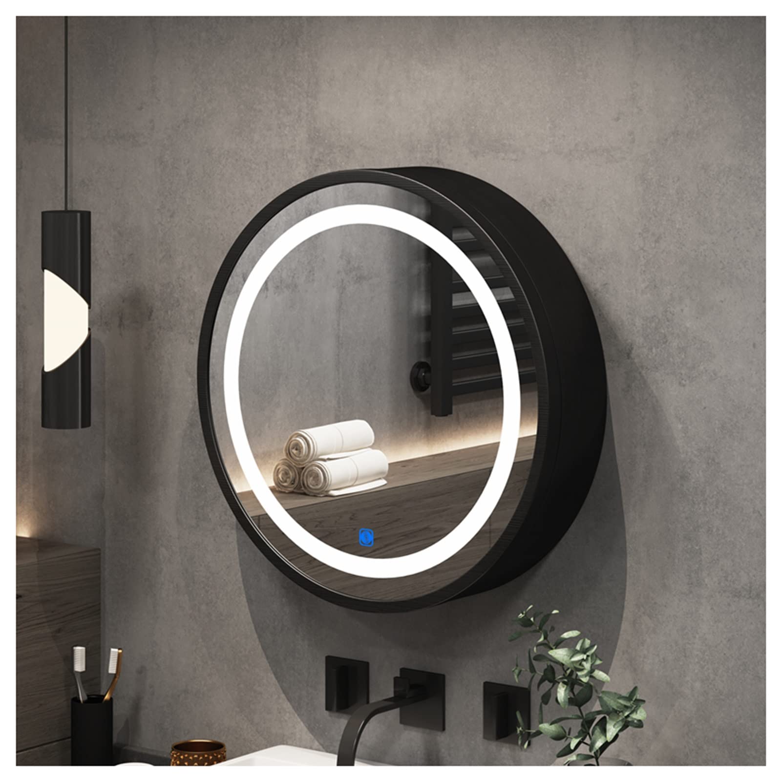 Lustro łazienkowe LED, Szafka ścienna do łazienki, szafka LED, wbudowana z lustrem i oświetleniem, lustro kosmetyczne ze schowkiem(Black,50cm)