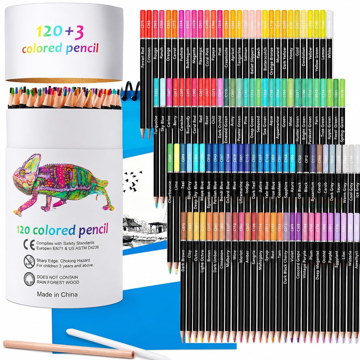 Corslet Juego de 120 lápices de colores de alta calidad y cuaderno de bocetos A5, 50 hojas, lápices de colores para artistas, núcleo suave, juego de lápices de colores vibrantes para dibujar, bocetos