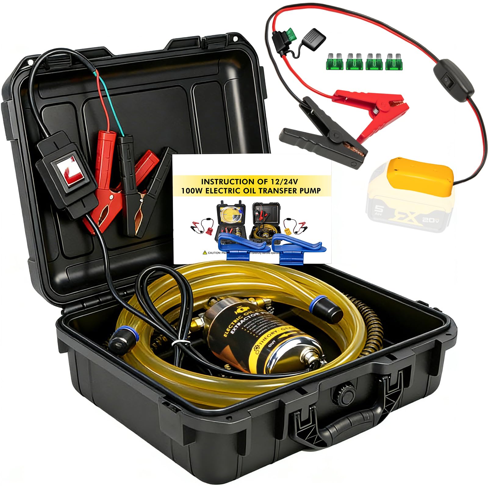 Photo 1 of steauty 12V/24V 100W Oil Change Pump Set, Fast 1-4L/min Flow Oil Transfer Pump with Yellow Battery Adapter Compatible with DEWALT 20V/18V Battery, Fluid Transfer for Trucks, Boats, Lawnmowers