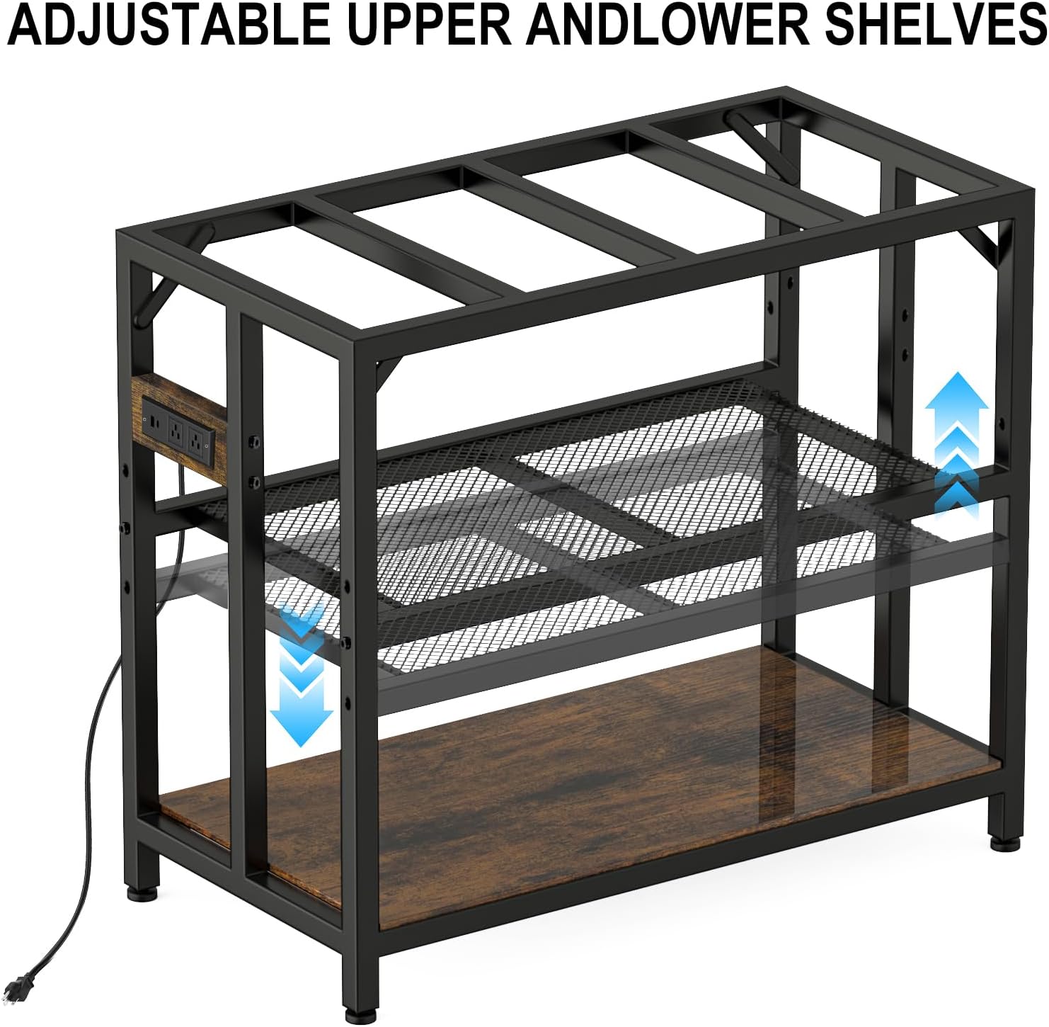 40 Gallon Fish Tank Stand with Power Outlets and Adjustable Shelf, 660LBS Capacity Metal Aquarium Stand for Turtle Tank, Reptile Terrarium and Breeder Tank, Suitable for Home Office, Rustic Brown