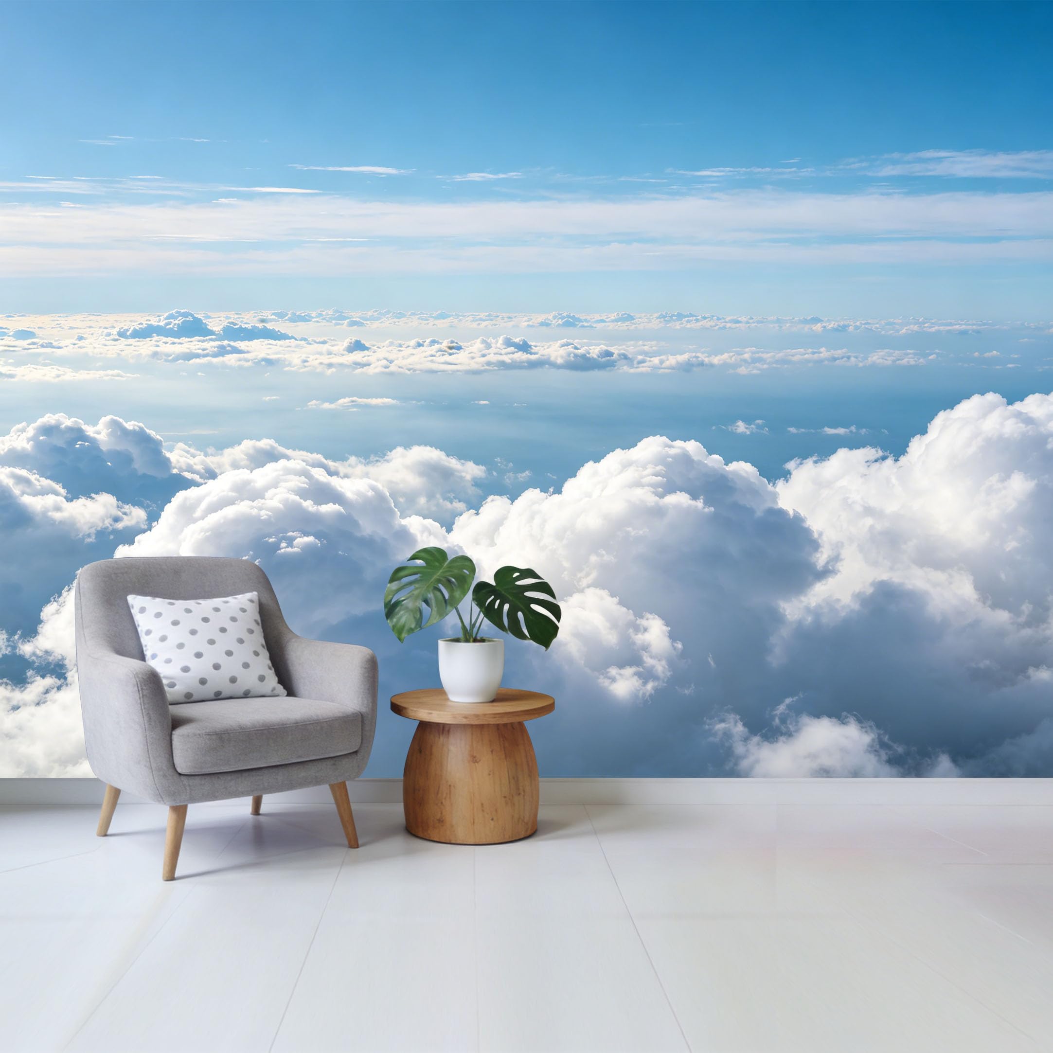 Custom Size Wall Mural Sky Landscape Blue Horizon Cumulus Clouds View Removable Self Adhesive Fabric Home Wall Decor for Living Room Bedroom Bathroom