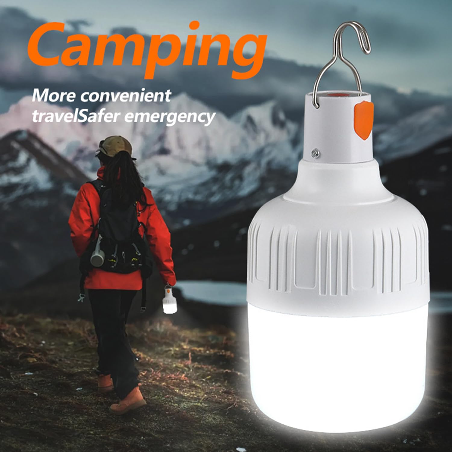 MODOAO 3 Pezzi Lampada LED Campeggio Ricaricabile USB - Portatile 400mAh, 3 Velocità, Impermeabile, Con Gancio - 3