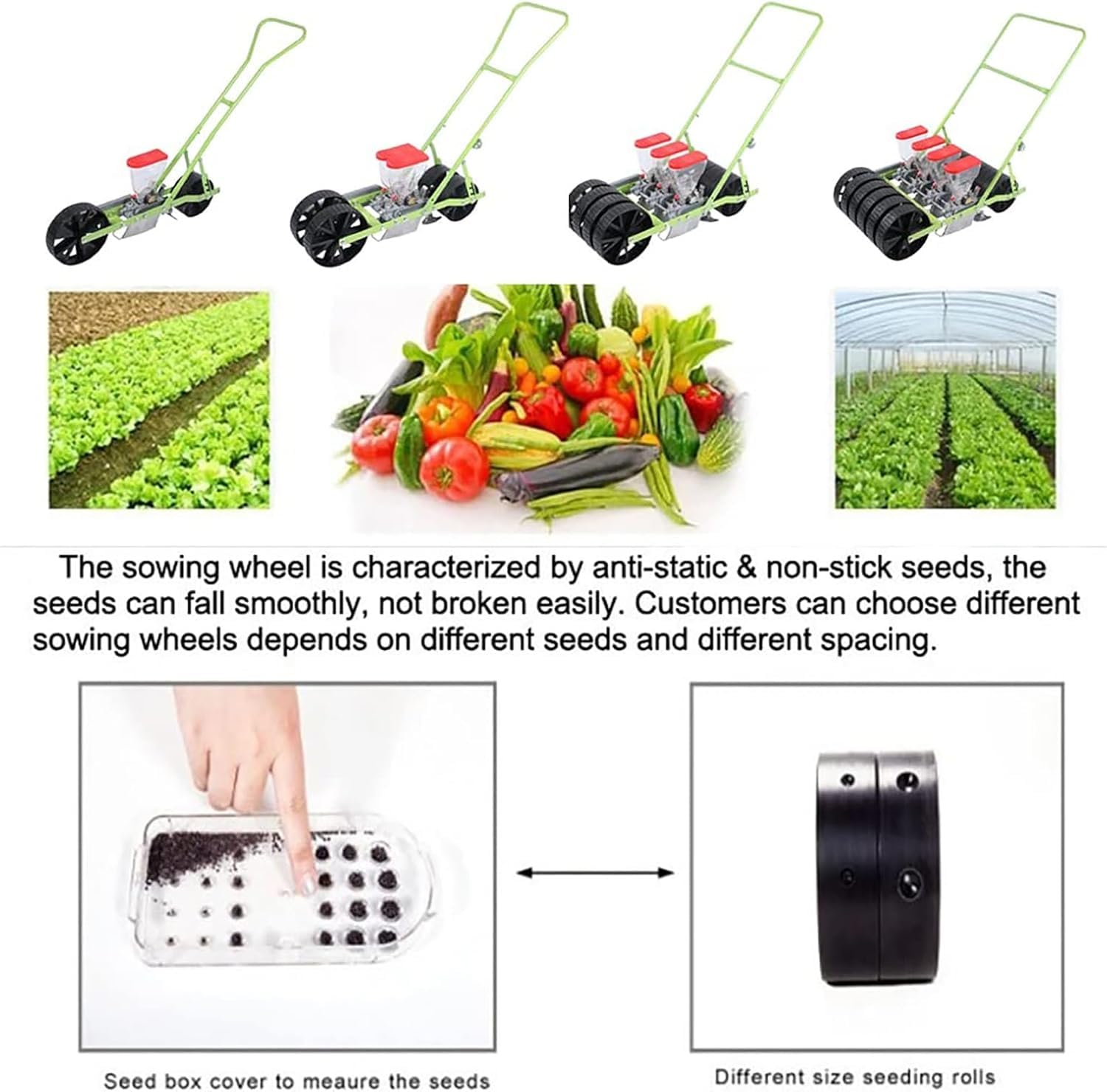 Sembradora de empuje | Sembradora de precisión de mano para verduras y flores | Sembradora multifila para uso en jardín