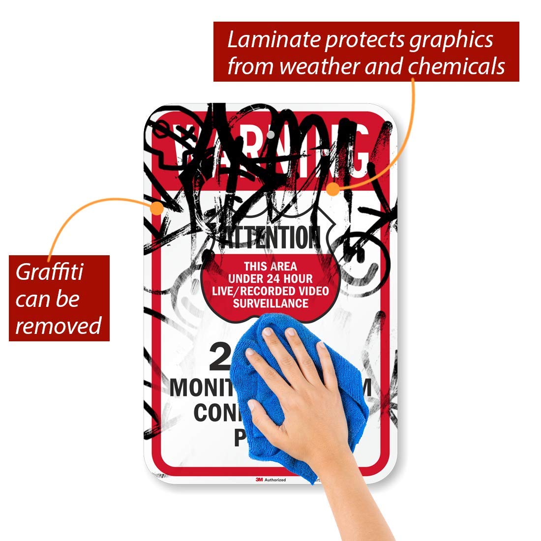 SmartSign 3M Señal reflectante de alta intensidad, leyenda "Warning: Attention 24 Hr. Monitored Alarm", 18 pulgadas de alto x 12 pulgadas de ancho, negro/rojo sobre blanco