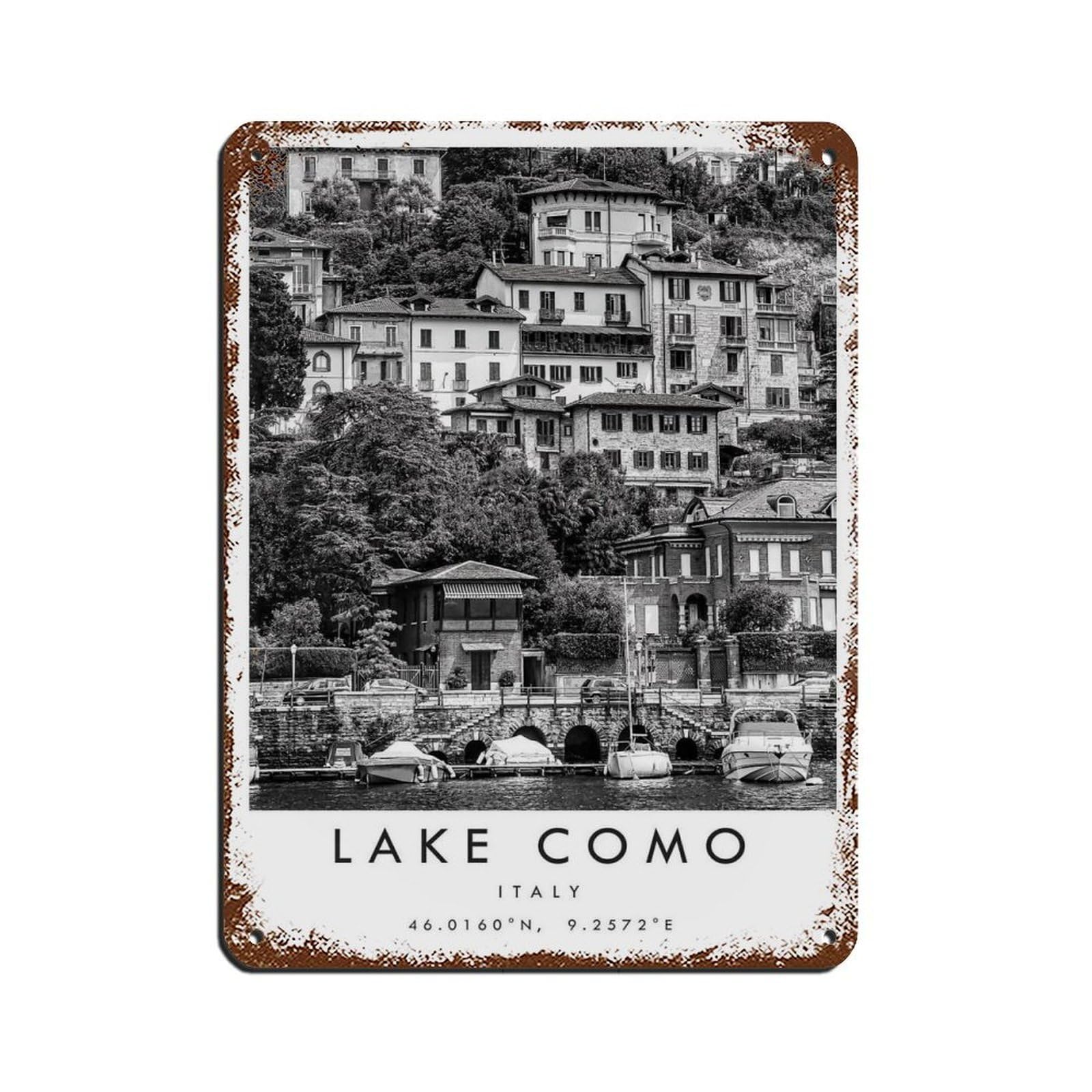 Lake Como Travel (2) Retro Poster Metal Tin Sign Chic Art Retro Iron Painting Bar People Cave Cafe Family Garage Poster Wall Decoration 12x16inch(30x40cm)