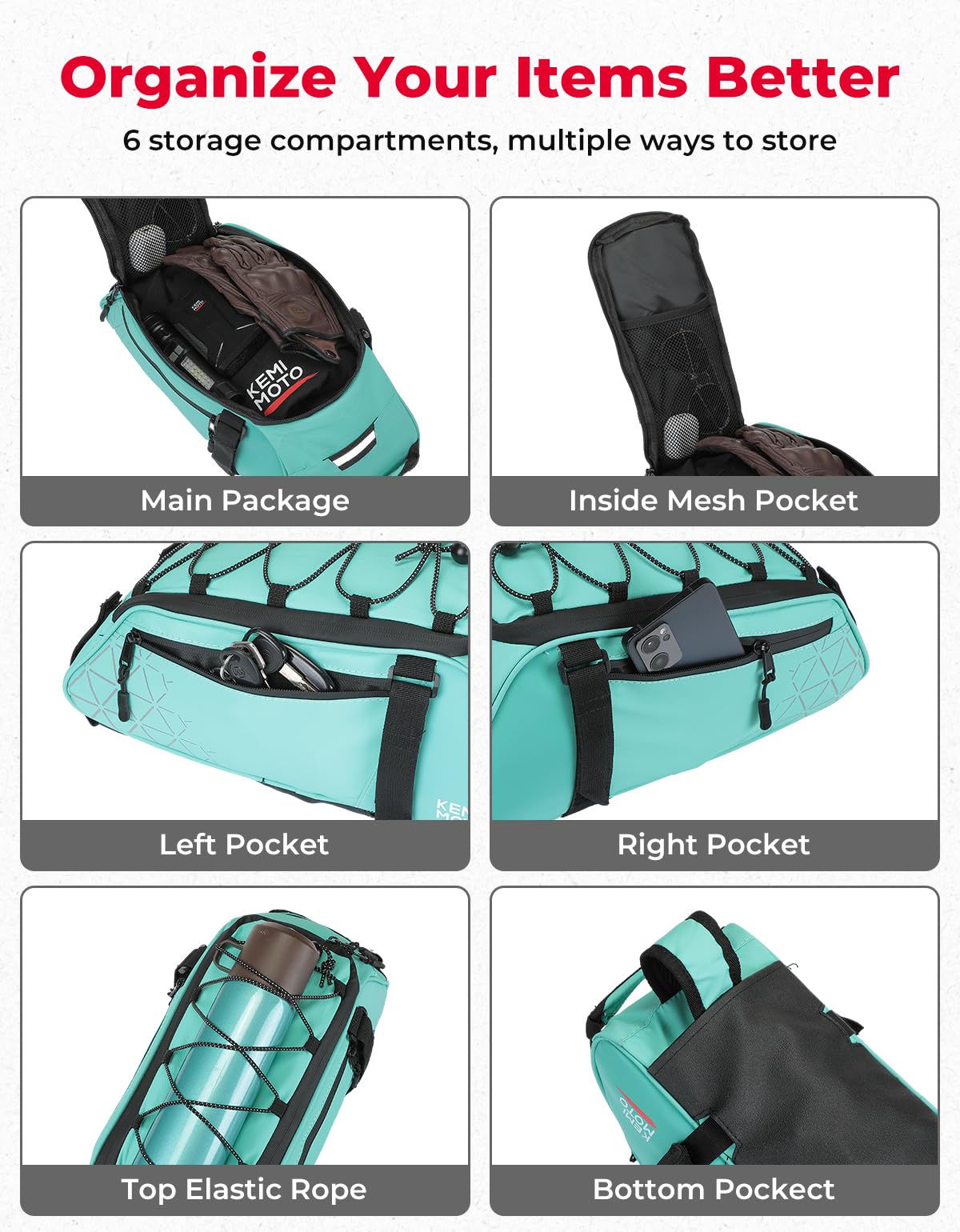 KEMIMOTO Borsa posteriore per portabici – 8L PVC impermeabile per bici da strada e mountain bike – Borsa nera per pendolari per la spesa e il ciclismo