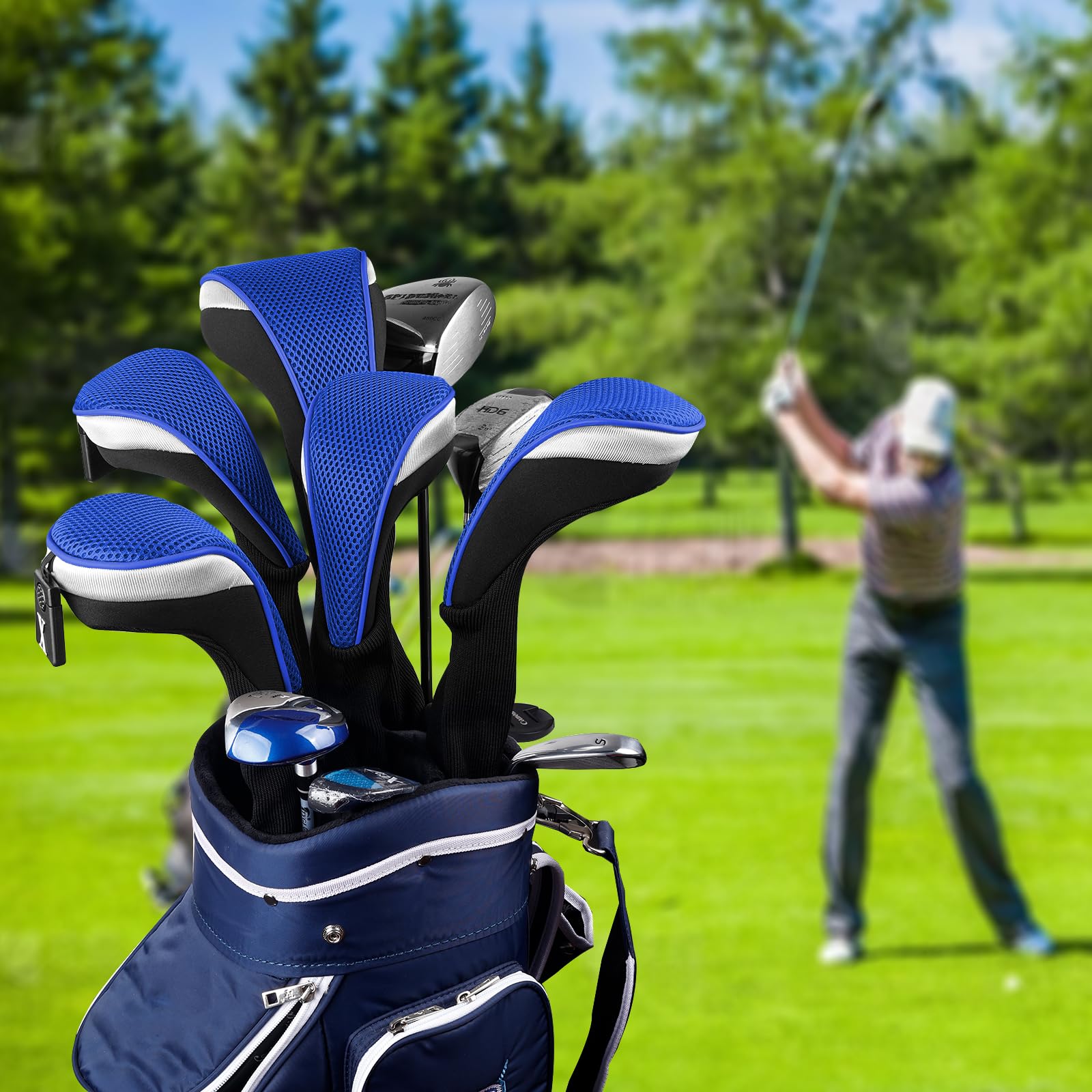 Andux Lot de 4 Couvre-Clubs de Golf 460 CC en Bois avec étiquettes interchangeables
