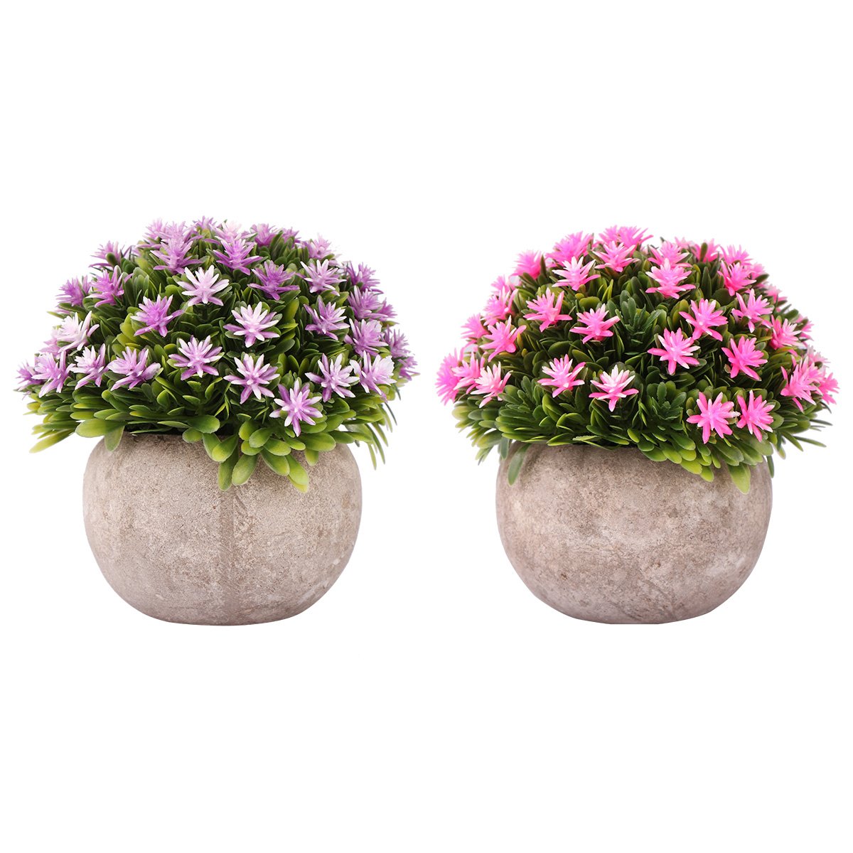 Mini Artificial Flowers (Purple and Pink), Plastic Lifelike Fake Plants Faux Greenery Plant in Pot for Bathroom Home Office D¨¦cor,Set of 2