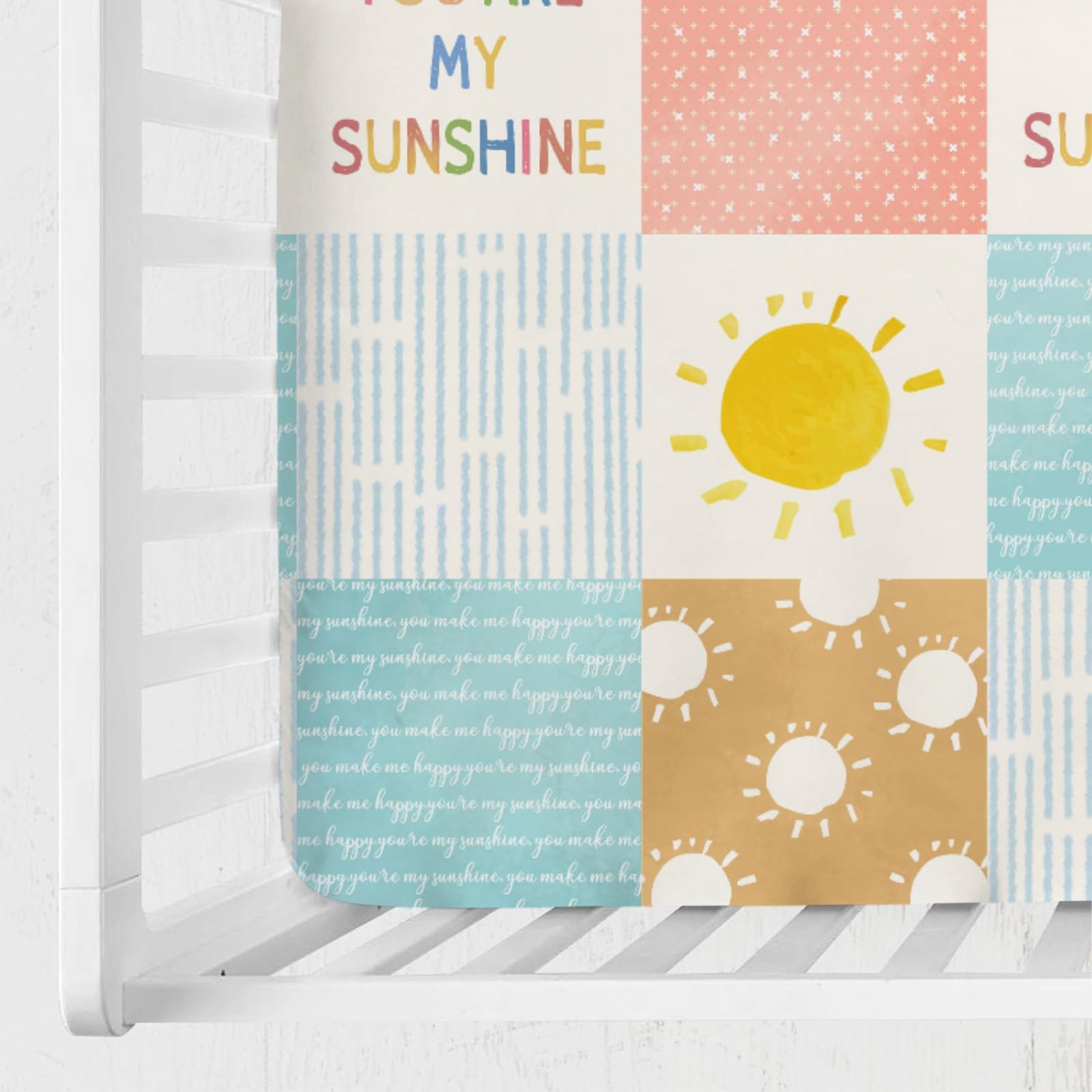 Boho Sun Baby Crib Sheet - 52x28 Inch Stretchy Fitted Mattress Cover With Sunshine Stripes For Nursery