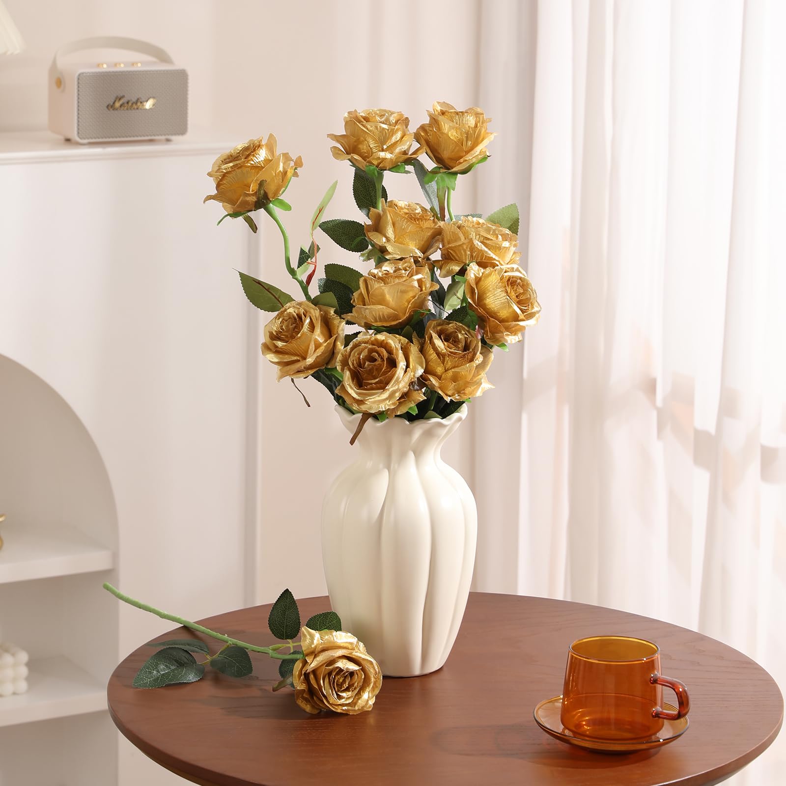 Goldrose Bouquet クリーム色のバラ Veryhome 10 Pcs Artificial Gold Flowers Silk Roses Real Touch