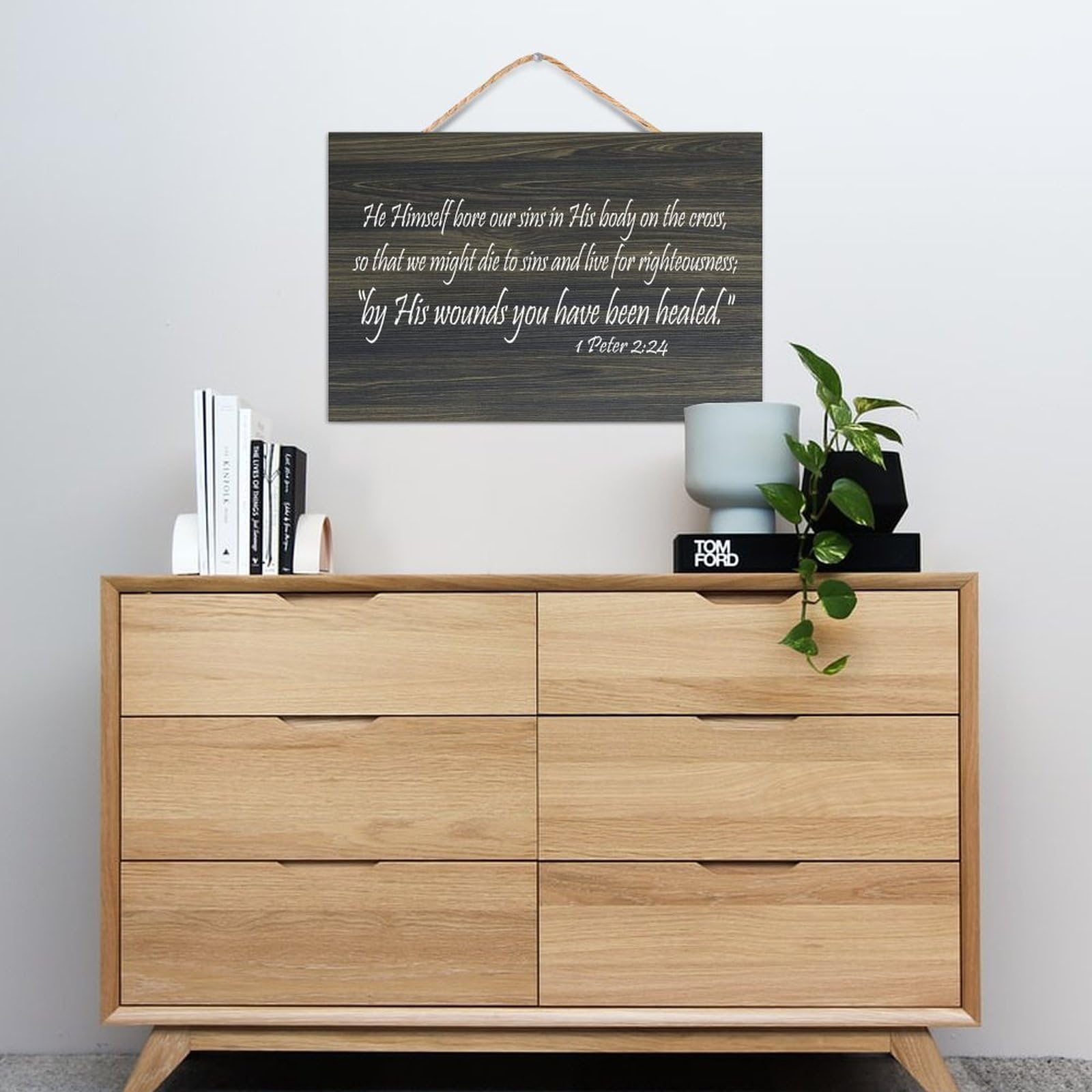 1 Peter 2:24 He Himself Bore Our Sins in His Body on The Cross,So That We Might Die to Sins And Liv Wooden Wall Sign 8x12 Bible Wood Sign Rustic Wall Plaques for Door Living Room Christmas Decor - Image 6