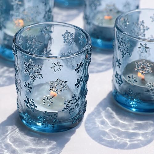 12 portavelas votivas de vidrio en relieve de estrella, candelabros ámbar, centros de mesa de boda para mesas, portavelas de vidrio para Acción de