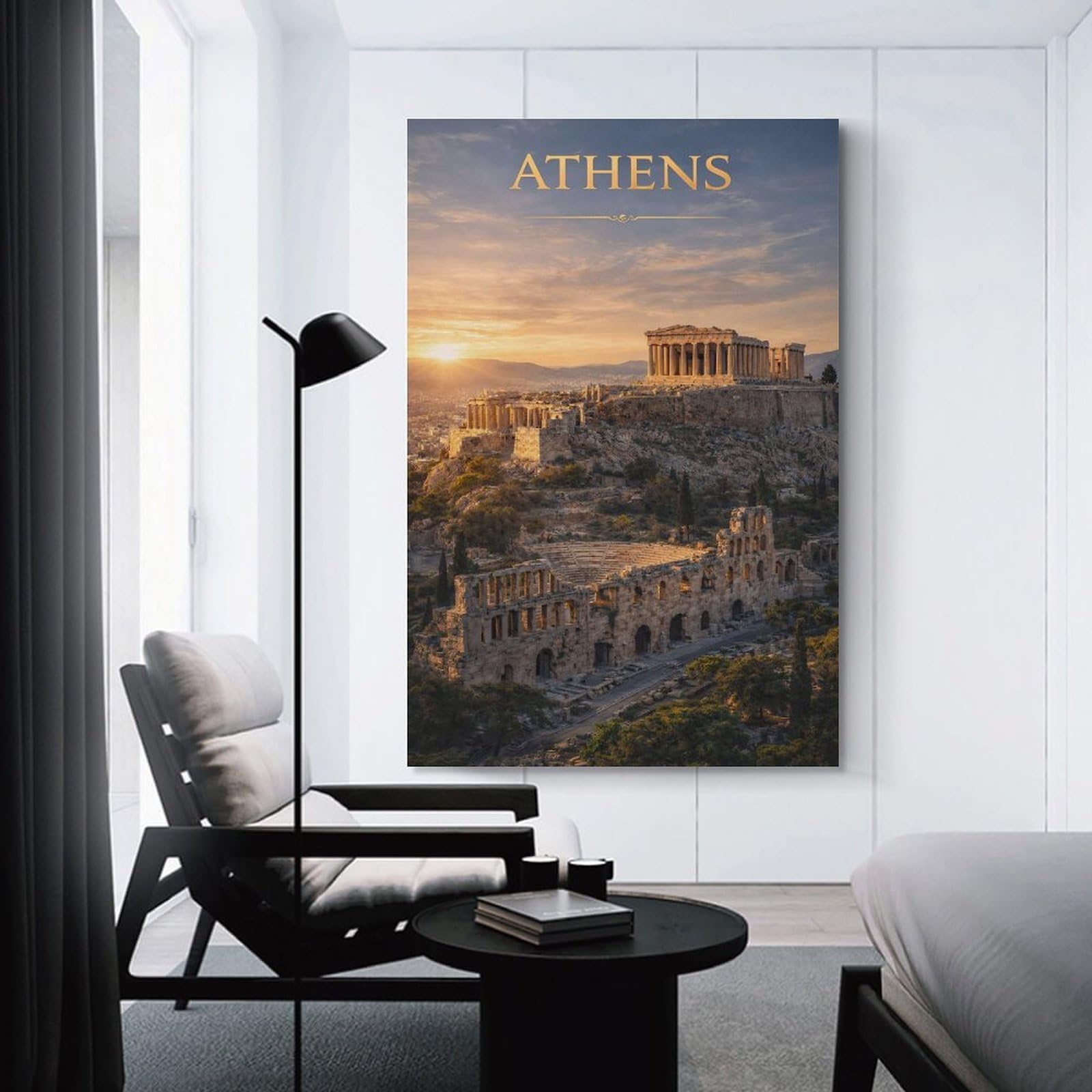 Junmoney Athens Acropolis at Sunset Canvas Wall Picture, 24x36inch(60x90cm), for Home, Office, Studio Or Guest Room, A Flexible Wall Accent for Shared Spaces