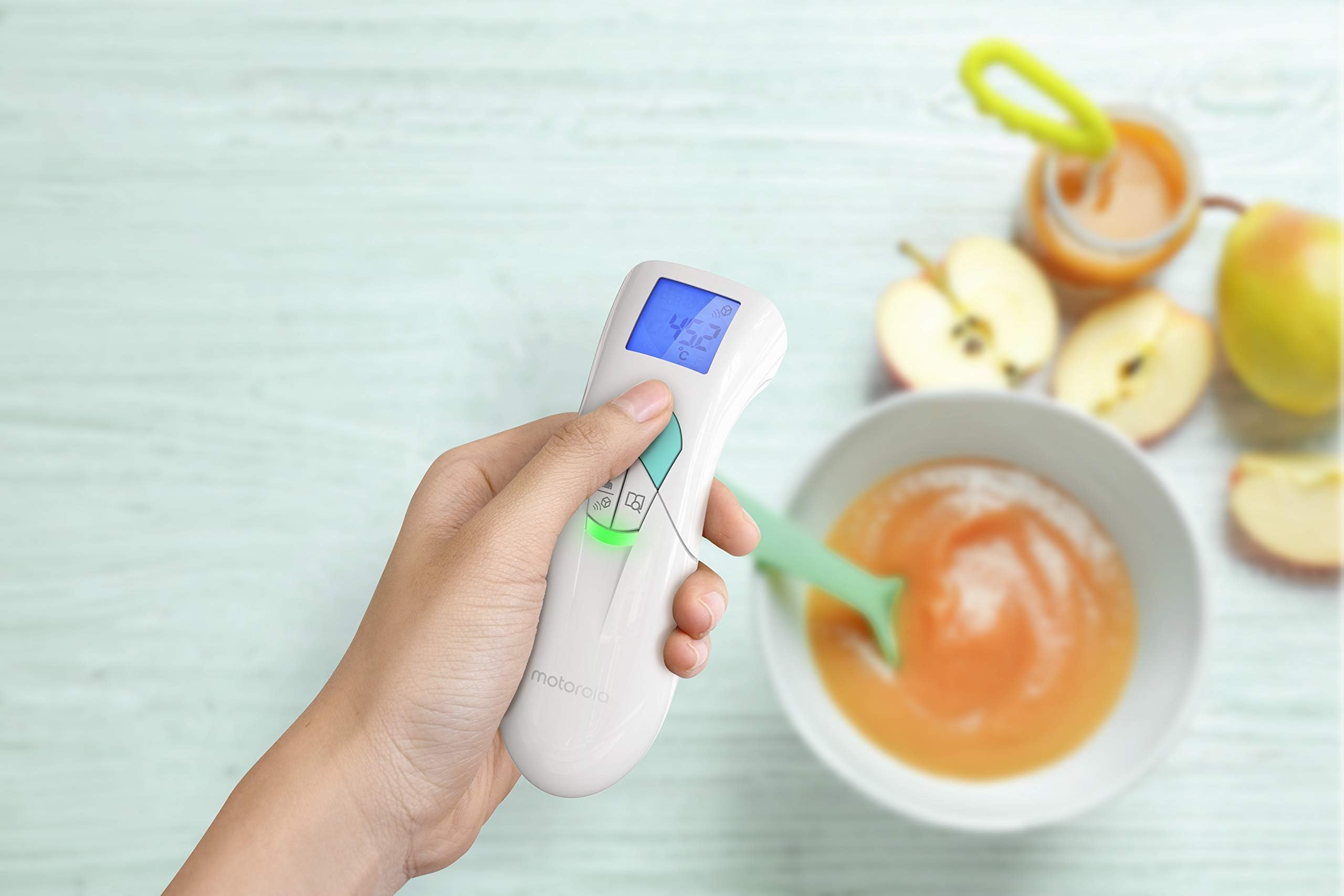 Motorola Baby MBP66NT Digital Kontaktlos Thermometer - Fieberthermometer für Erwachsene und Baby mit LCD Display - 2 Farben - Temperaturen von Körper, Nahrung und Flüssigkeit - Weiß