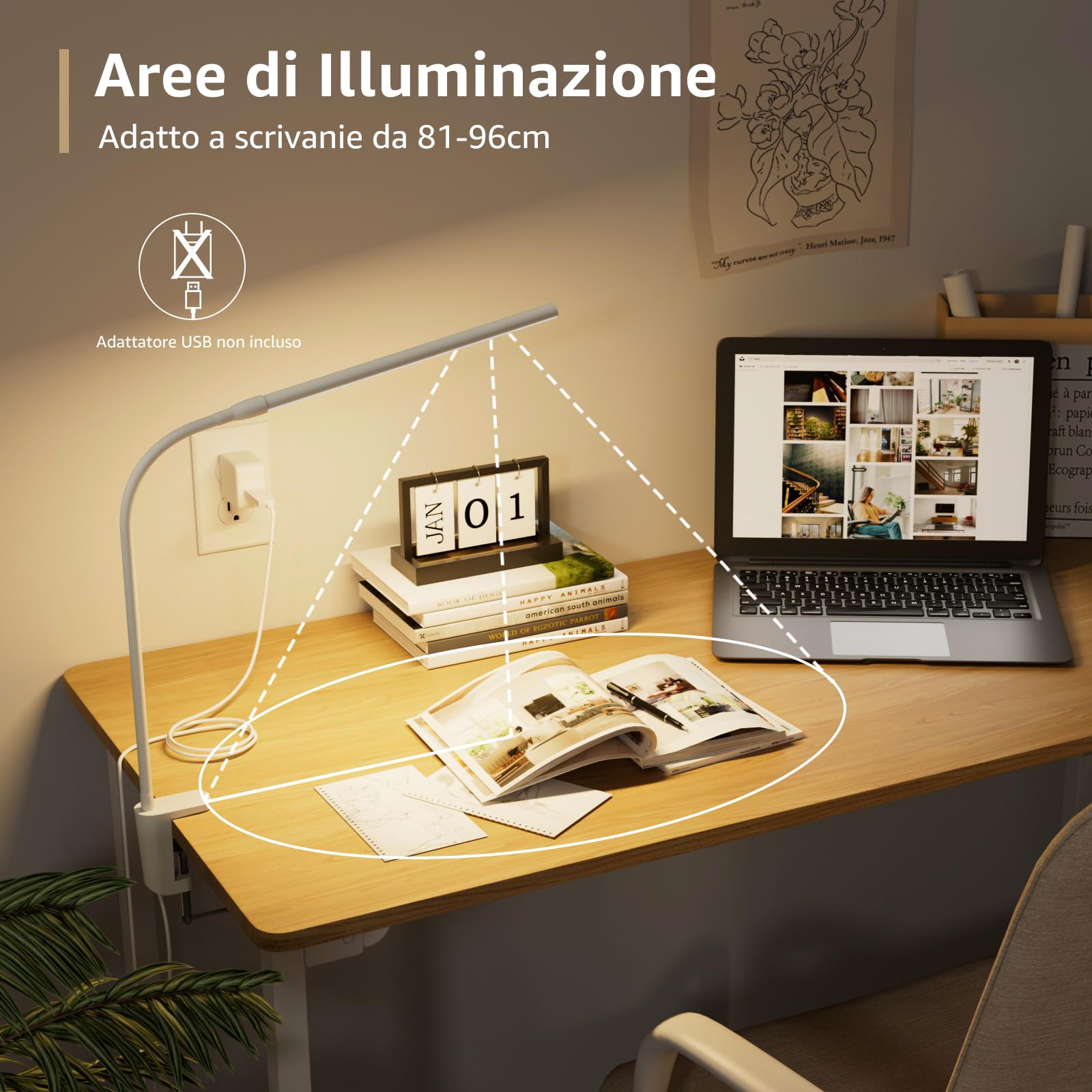 Lepro Lampada da Scrivania LED con Morsetto, Lampada da Tavolo con 3 Modalità, 10 Livelli di Luminosità, Luce Scrivania Dimmerabile e Protezione degli Occhi per Lettura, Studio, Ufficio, Bianco