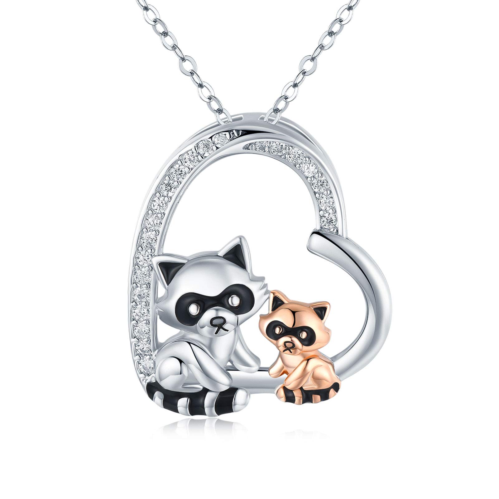 CHENGHONGRaccoon Gifts 925 Sterling Silver Raccoon Pendant Necklace Cute Animal Necklace Raccoon Jewelry for Women