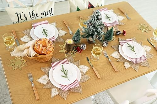 Miniatura 3 de Feuille Juego de 4 manteles individuales de Navidad  Manteles individuales de Pascua para mesa redonda de arpillera para vacaciones, manteles