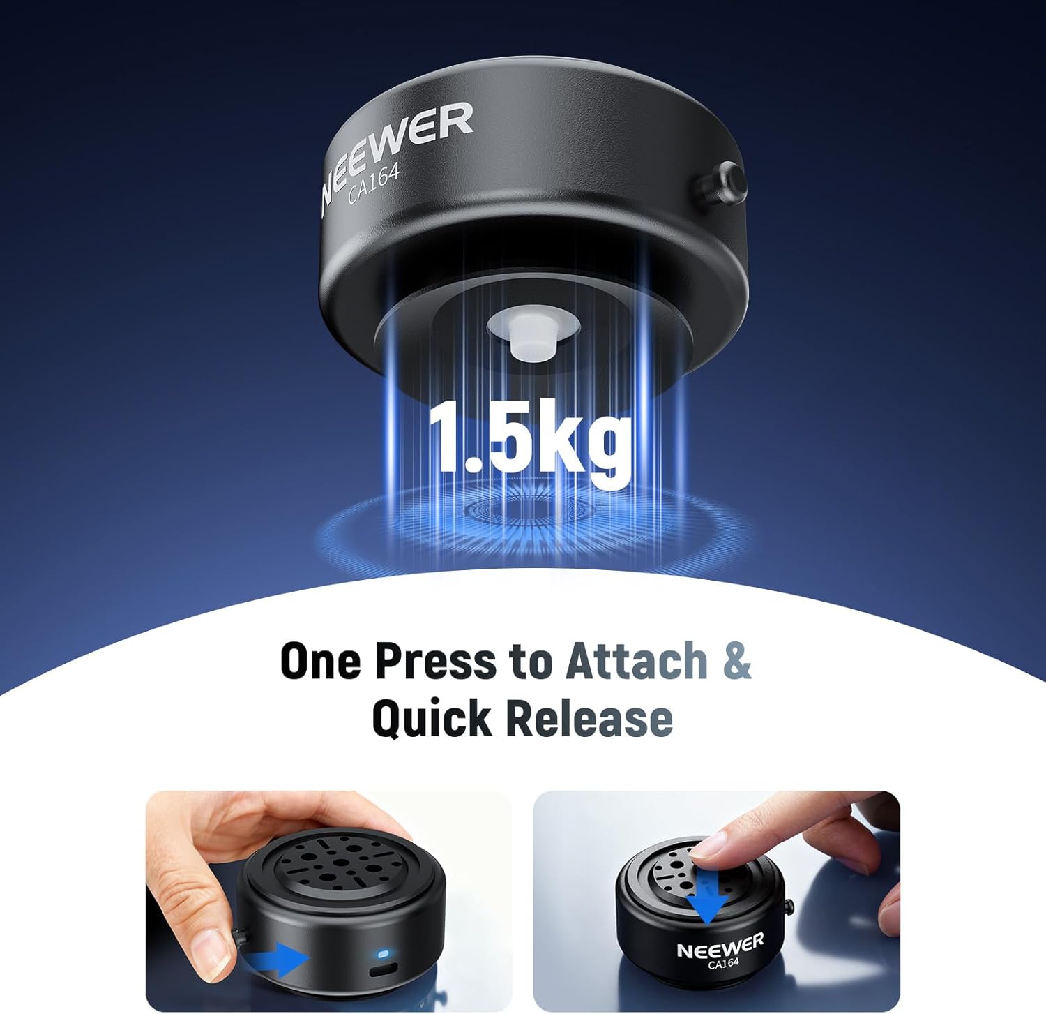 NEEWER Electric Suction Cup Mount with 1/4" Screw Holes for Phone Holder/Action Camera Adapter Compatible with iPhone GoPro DJI Insta360, Quick Release for POV Car Windshield Video Recording, CA164