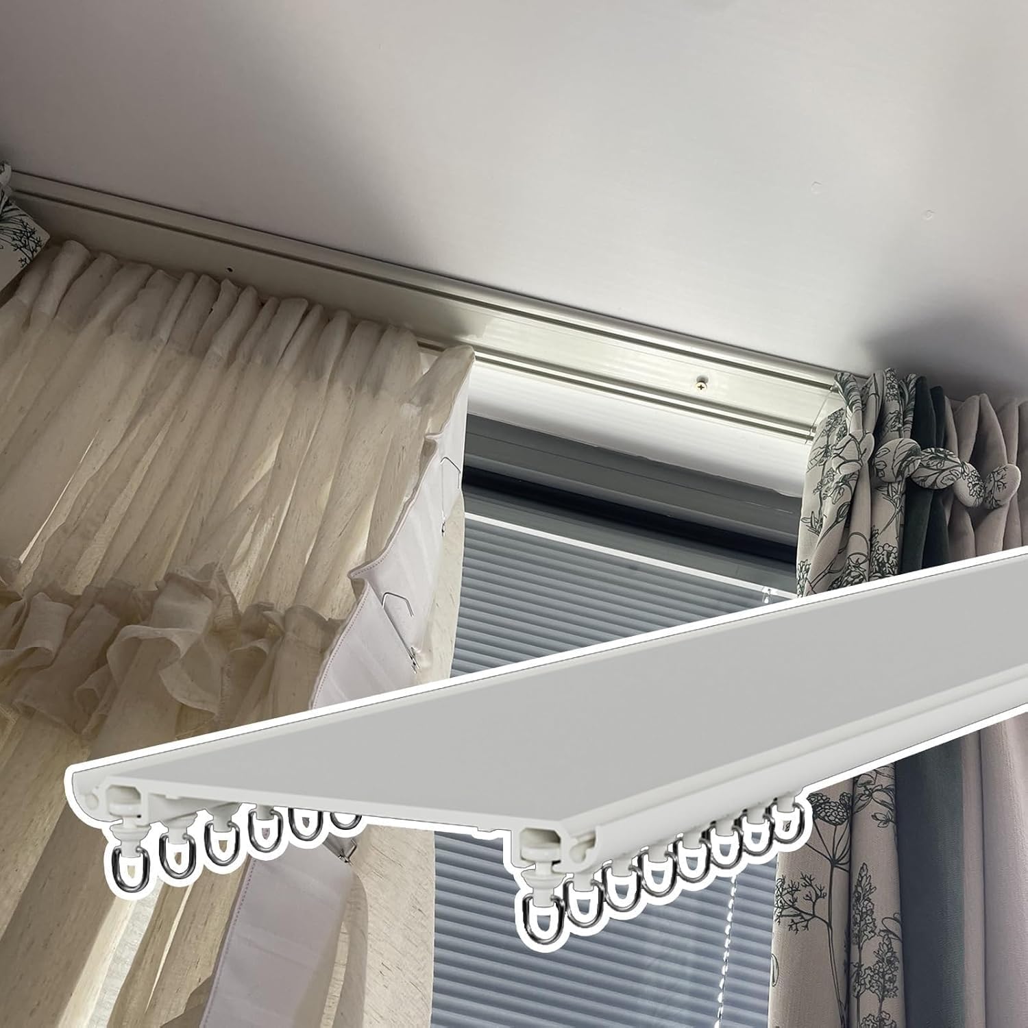 Aluminiowy zestaw do montażu sufitowego z podwójnym szynem, wytrzymały sprzęt do zasłon przesuwnych do salonu i sypialni z cichymi kółkami dla płynnej pracy