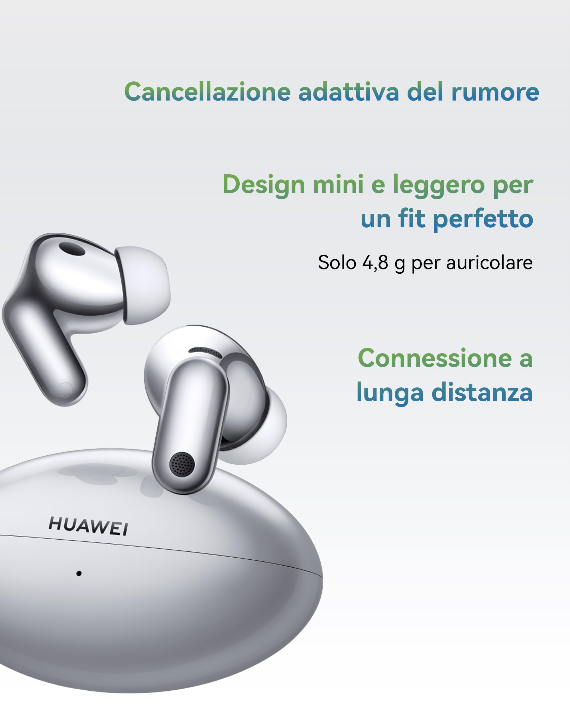 HUAWEI FreeBuds Neo, Auricolari wireless, Cuffie ANC, iOS&Android, Argento