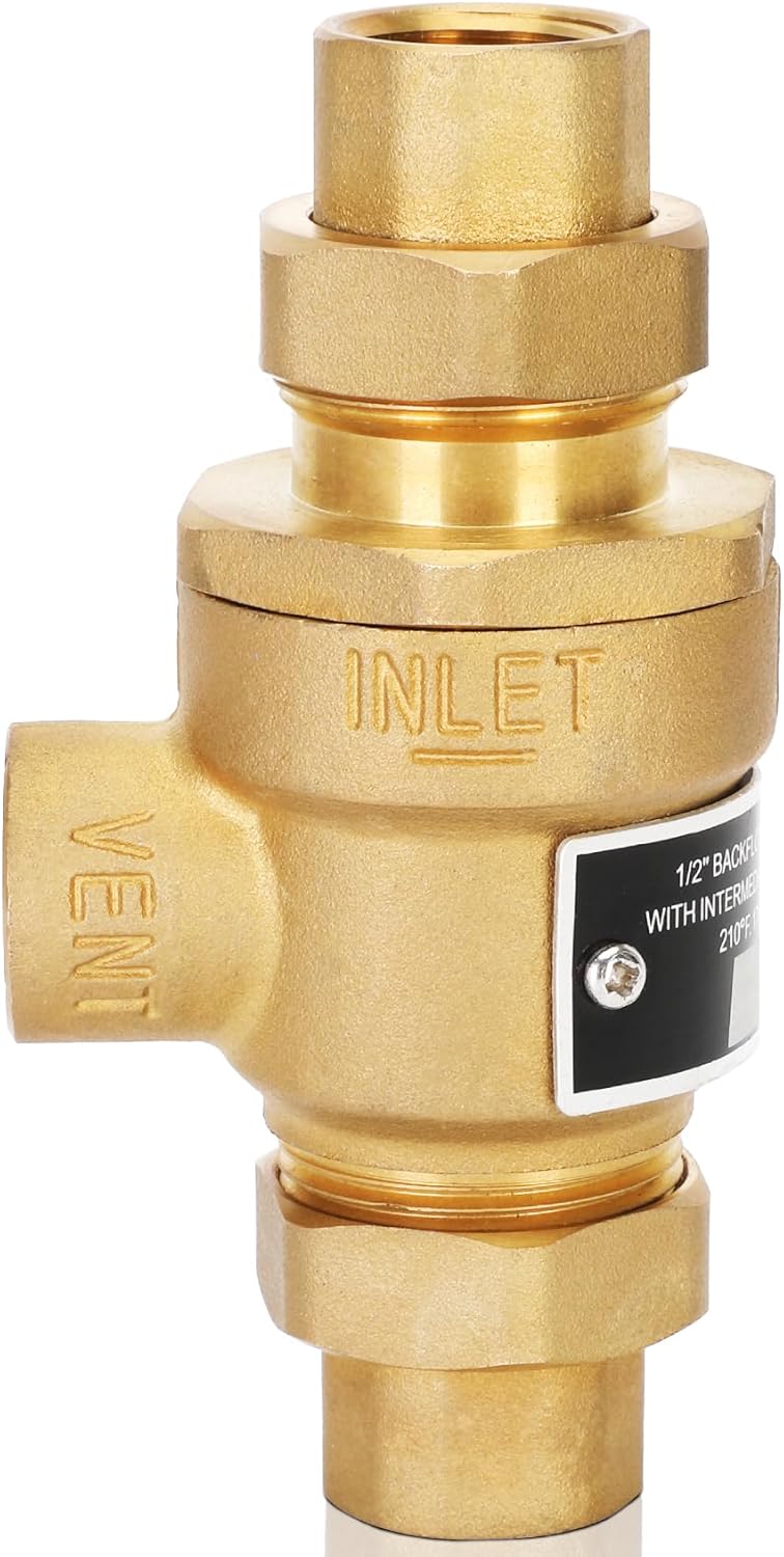 1/2" 9D-M3 Backflow Preventer Brass Dual Check Valve with Intermediate Atmospheric Vent,1/2 Inch,Female Union Inlet and Outlet,190T012,Replacement for Watts