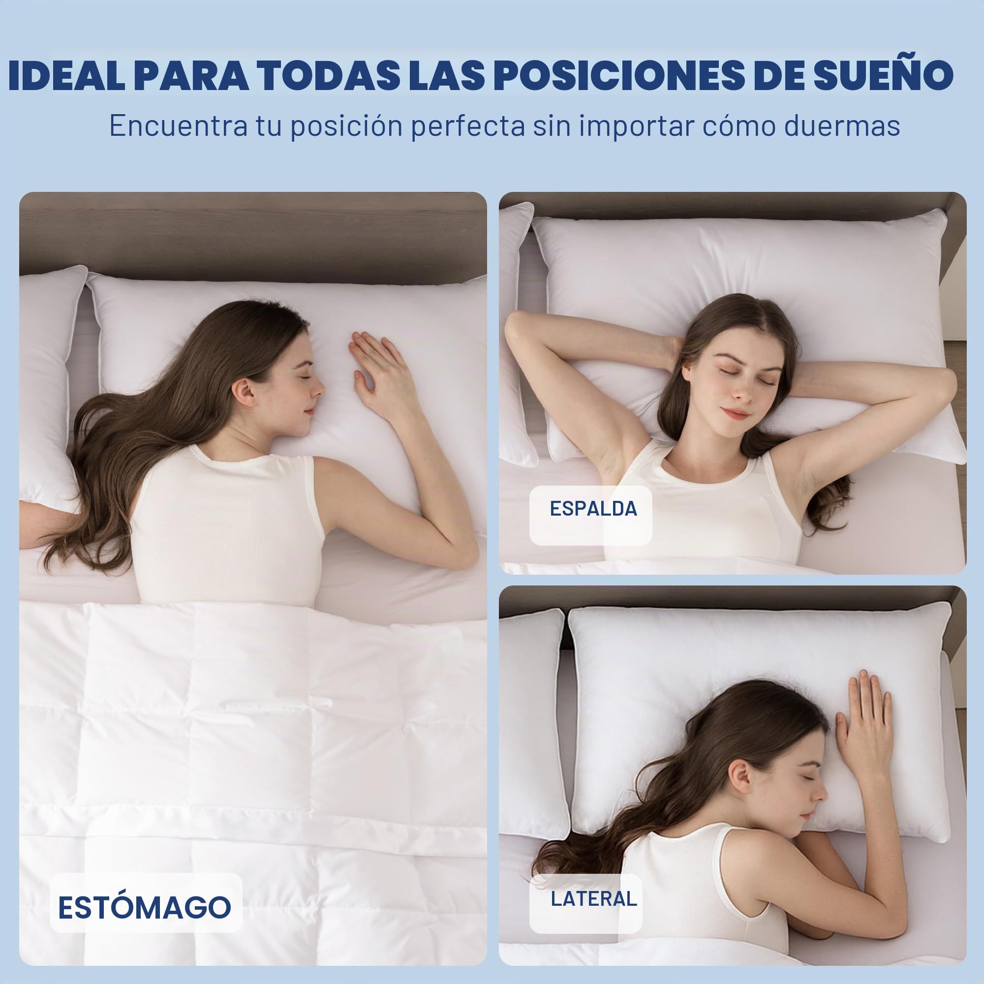 UNIKOME Almohada de Pluma y plumón de Ganso, Juego de 2 Almohadas 50x75cm, Funda de Almohada de Lujo de 100% algodón, Lavable, Oeko-Tex, Blanco (50×75cm)