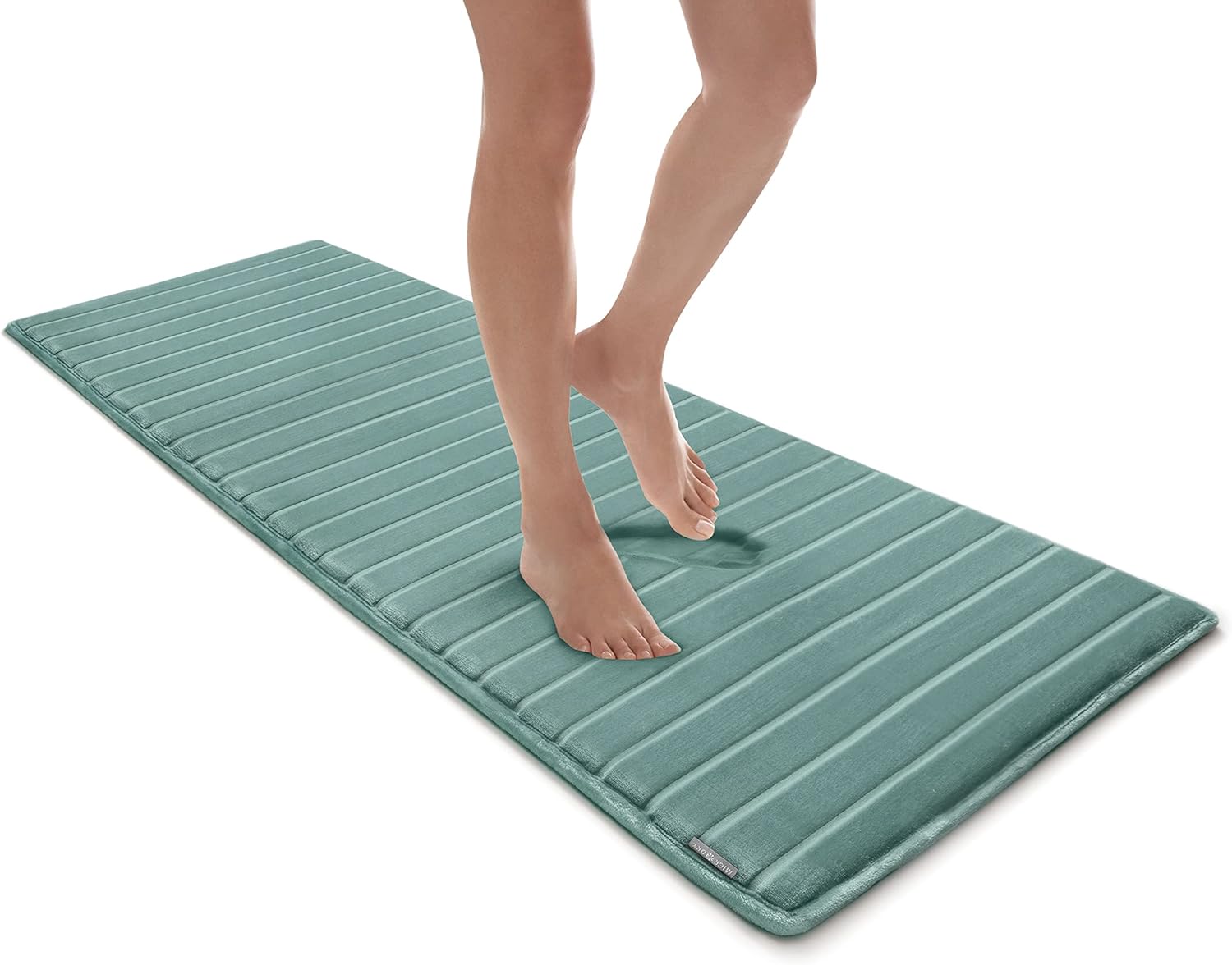 MICRODRY Extra Thick, Small and Runner SoftLux 2pc Bath Mat Set Charcoal Infused Memory Foam Bath Mat with GripTex Skid Resistant Base, Aqua, 17x24 and 24x58