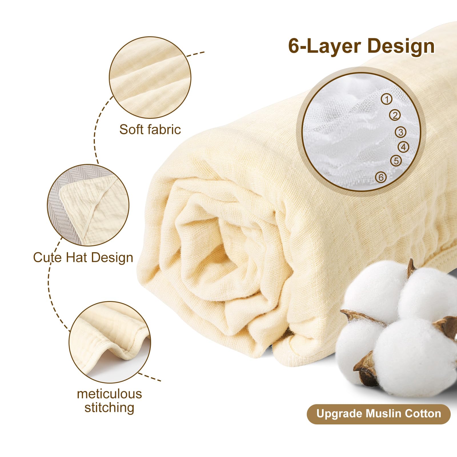 david's kids Paquete de 2 toallas con capucha para bebé, 100 % muselina de algodón, toallas de baño para bebé, ultrasuaves, transpirables, absorbentes, para bebés y niños, esenciales para recién