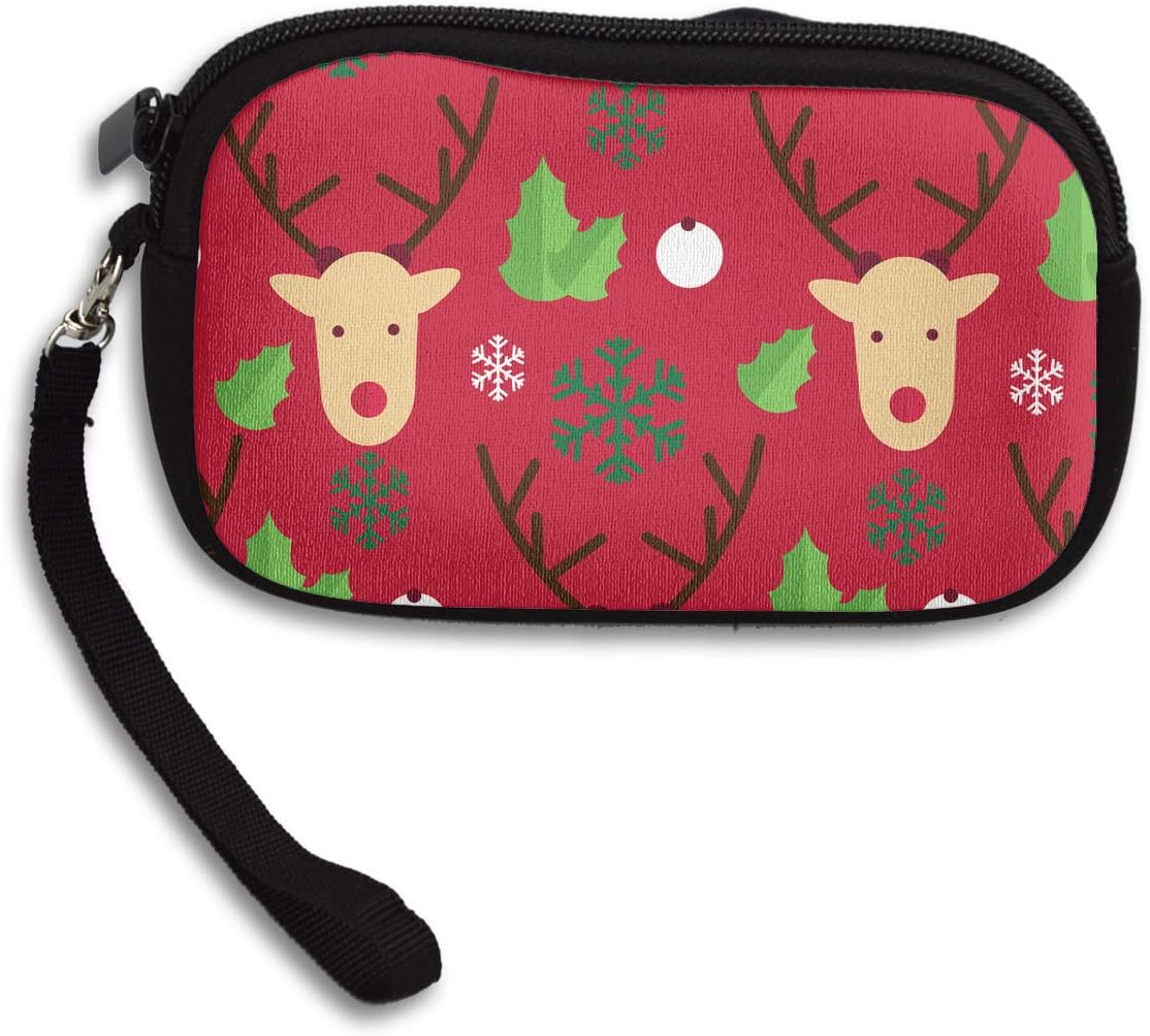 Reteone Little Wallet - Christmas Reindeer Coin Purse Storage Package - Money Holder Bag Key Handbag - Zipper Mini Wallet for Men & Women