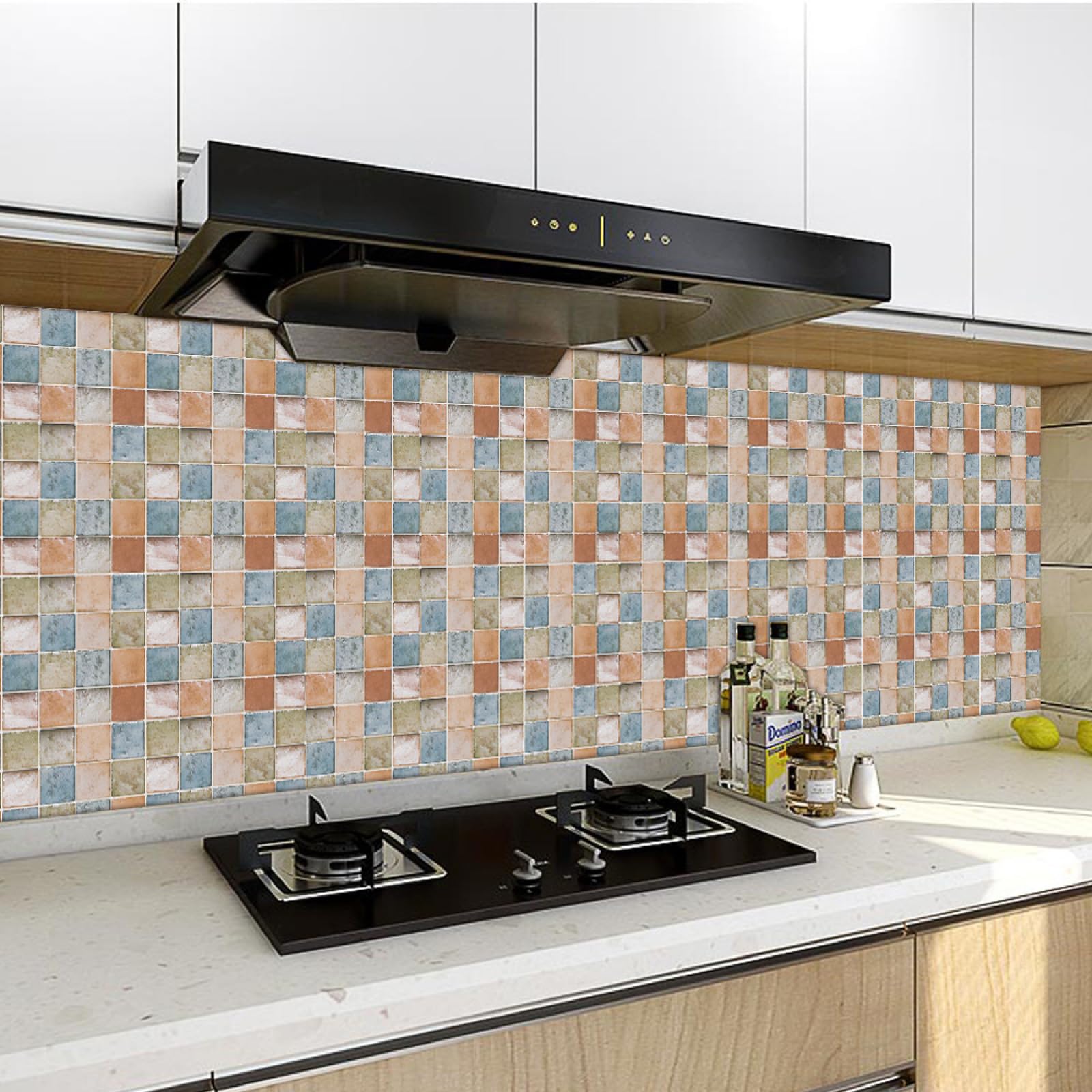 Piastrelle Adesive Cucina Modello Marrone Chiaro Pavimento pvc Adesivo Mobili Decorazioni Piastrelle Adesive Bagno Impermeabile Resistenza all'olio Mattonelle Adesive