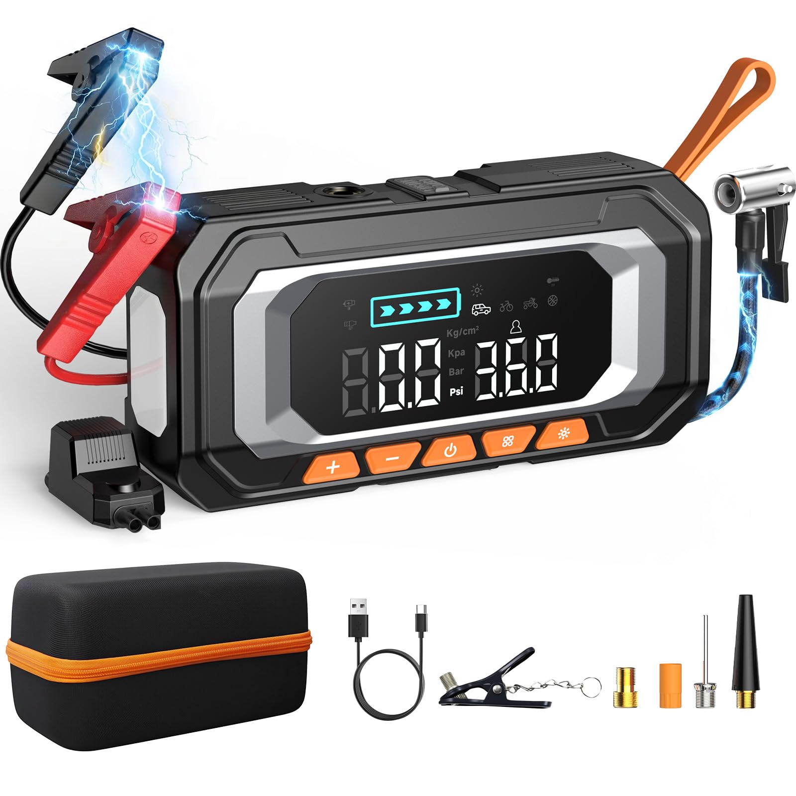 ジャンプスターター 8000A エンジンスターター 電動空気入れ 12V 車対応 Amazon | ジャンプスターター & 電動空気入れ 【プロ監修・8000Aピーク