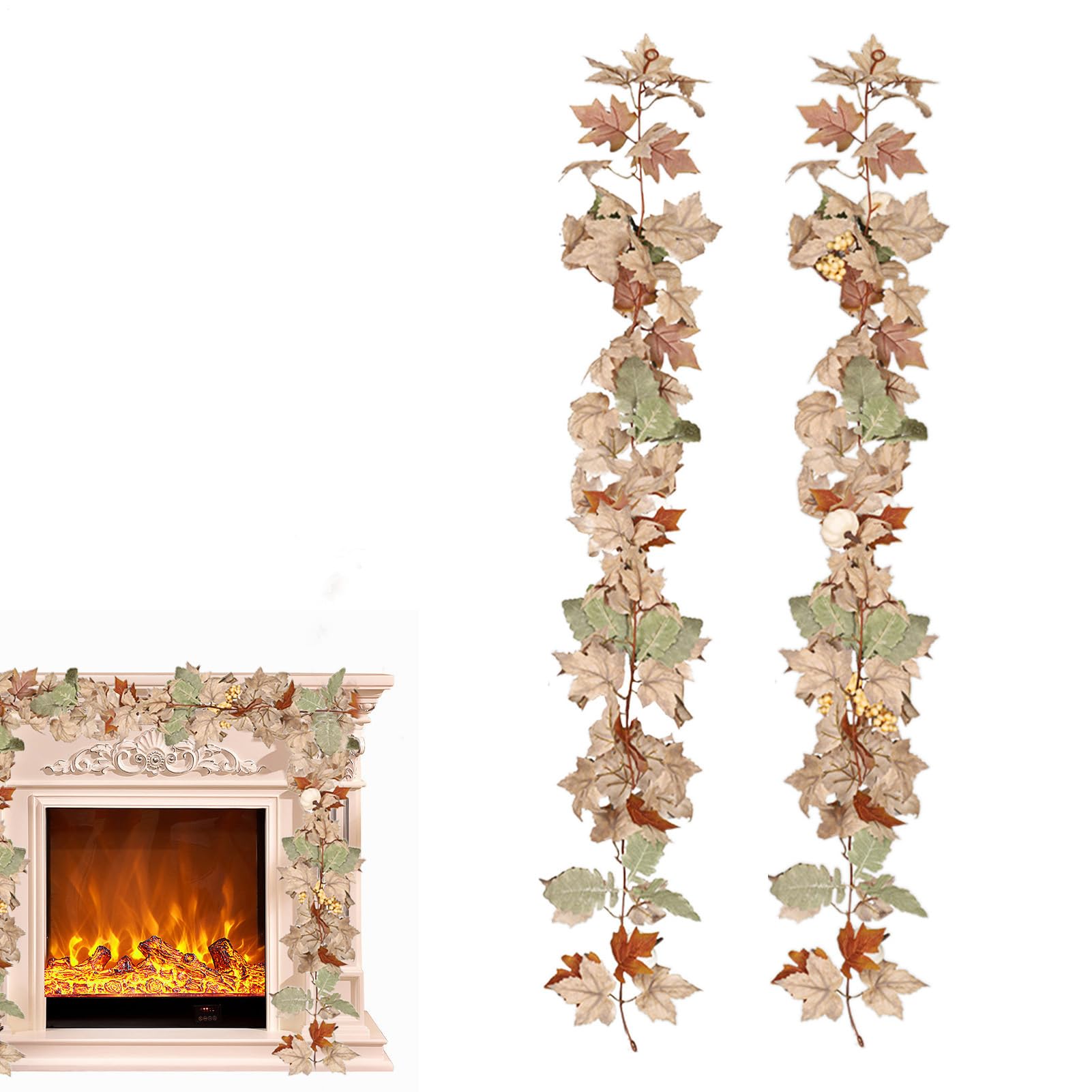 Guirnalda de hojas de otoño artificial con calabazas para decoración rústica