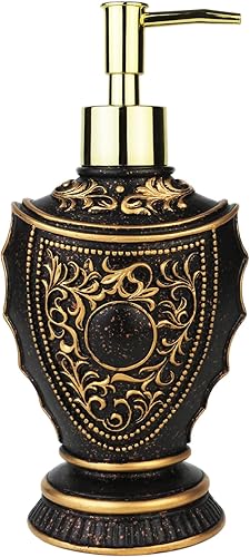 Dispensador de jabón vintage con decoración barroca  Resina  Dispensador de loción pintado negro y dorado para baños, encimeras de cocina, tiendas